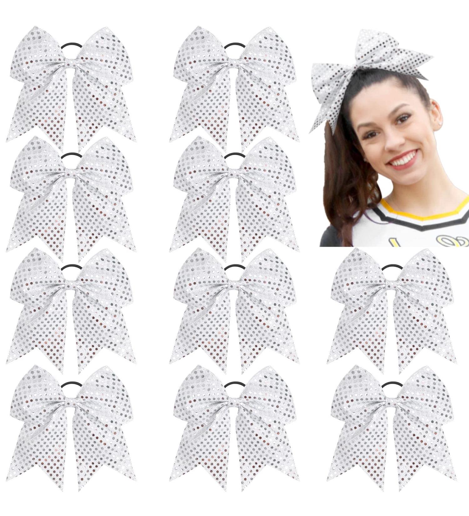 10 PCS Large Glitter Cheer Bows Sparkly Sequin Hair Accessories for Cheerleaders, Teens, Women Silver - Buy Online on GoSupps.com