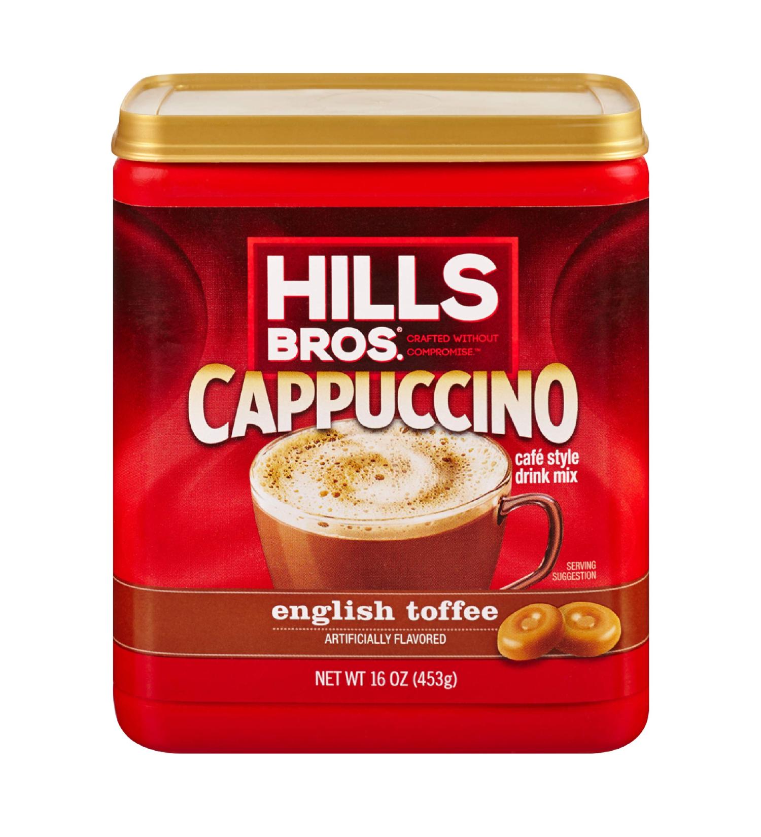 Hills Bros. English Toffee Instant Cappuccino Mix - Buttery Toffee Flavor - Easy and Convenient -16 Ounce Pack - Buy Online on GoSupps.com