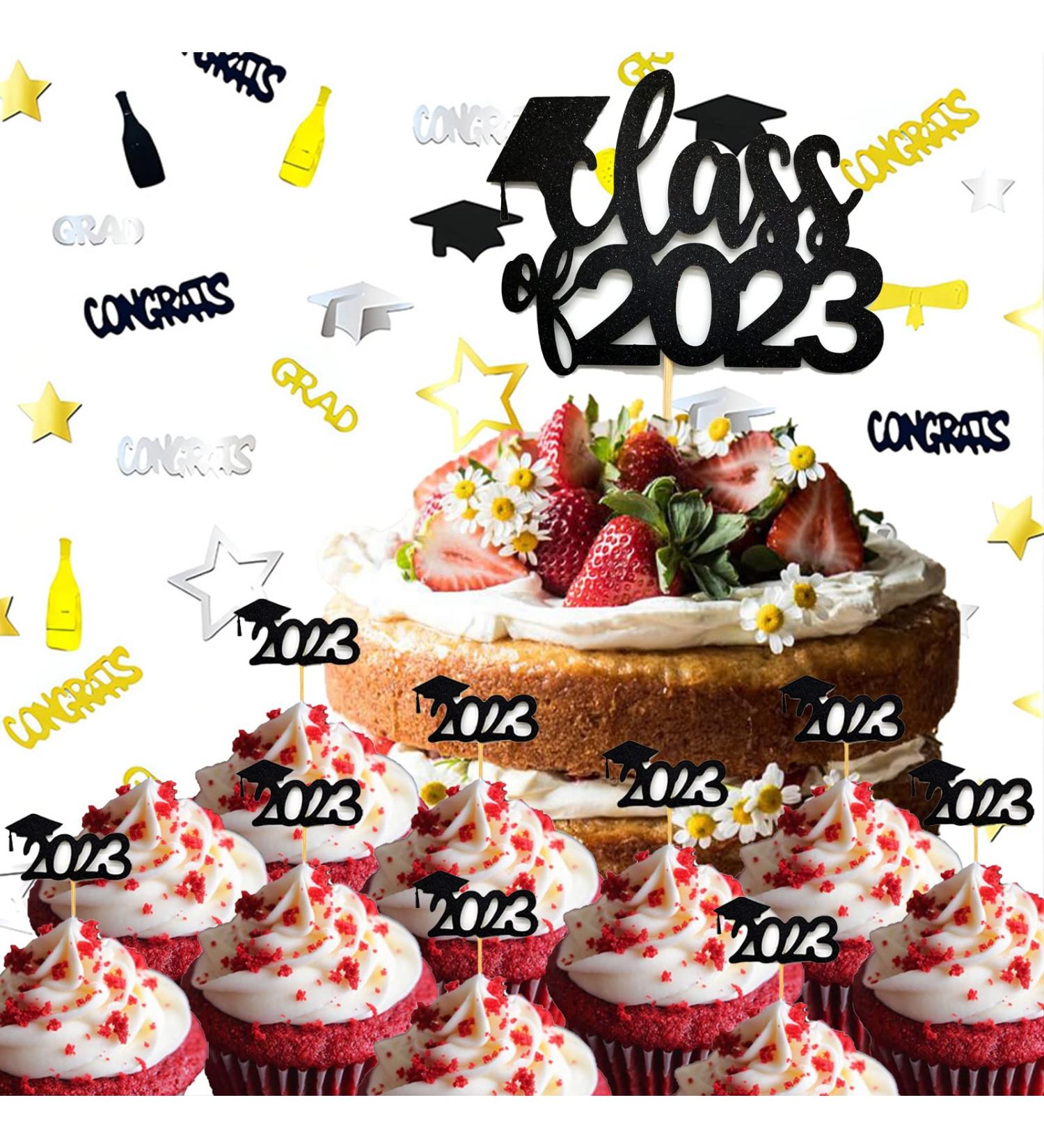 Graduation Cake Toppers 2023-11Pcs Graduation Cake Decoration Congrats Grad Cake Topper with Graduation Confetti Class of 2023 Graduation Cupcake Toppers for 2023 Graduation Party Supplies Black - Buy Online on GoSupps.com