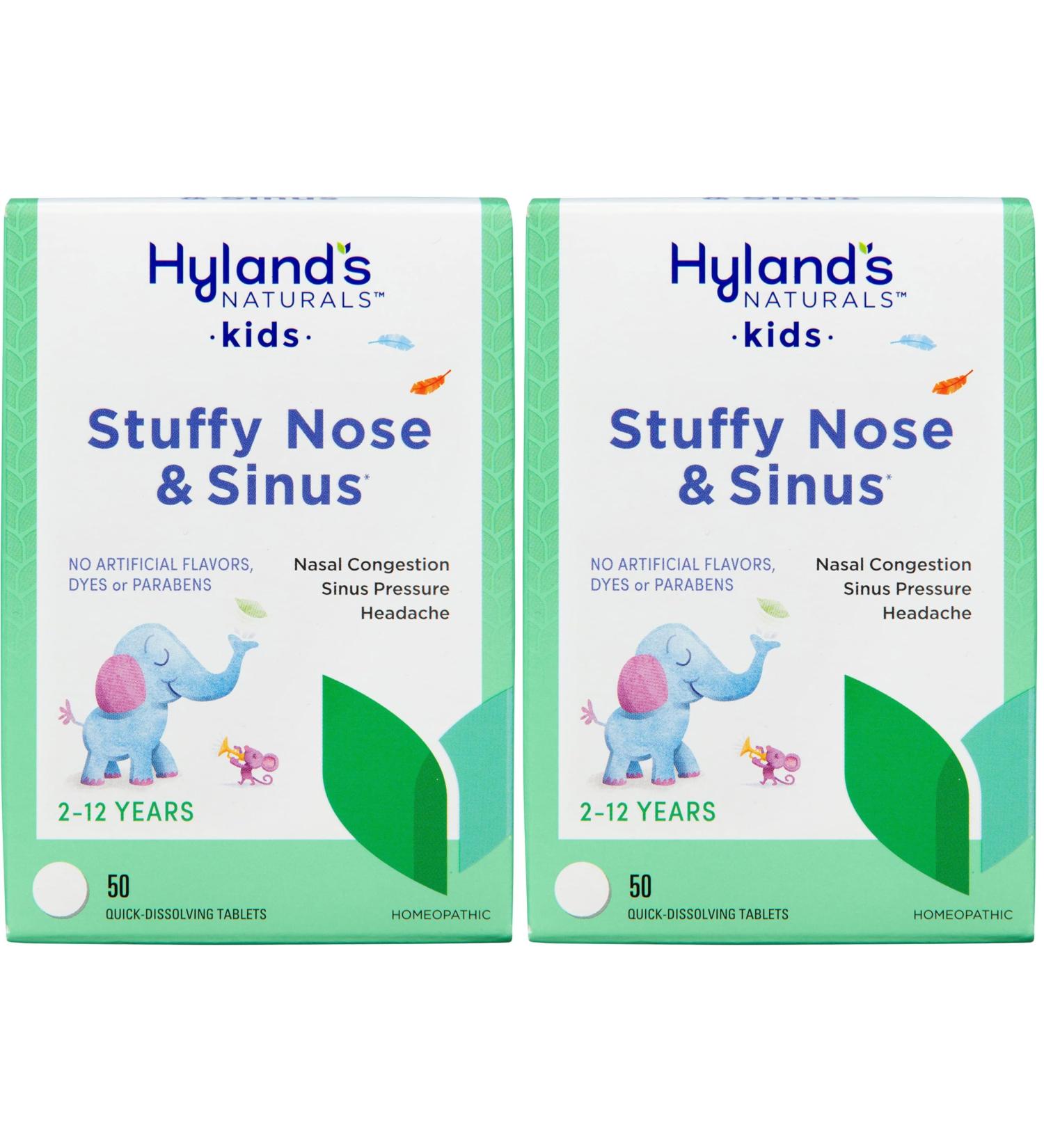 Hyland's Naturals Kids Stuffy Nose and Sinus Tablets Cold and Allergy Medicine for Children Ages 2 and up Headache Relief and Nasal Decongestant Quick Dissolving Tablets 50 Count (Pack of 2) - Buy Online on GoSupps.com