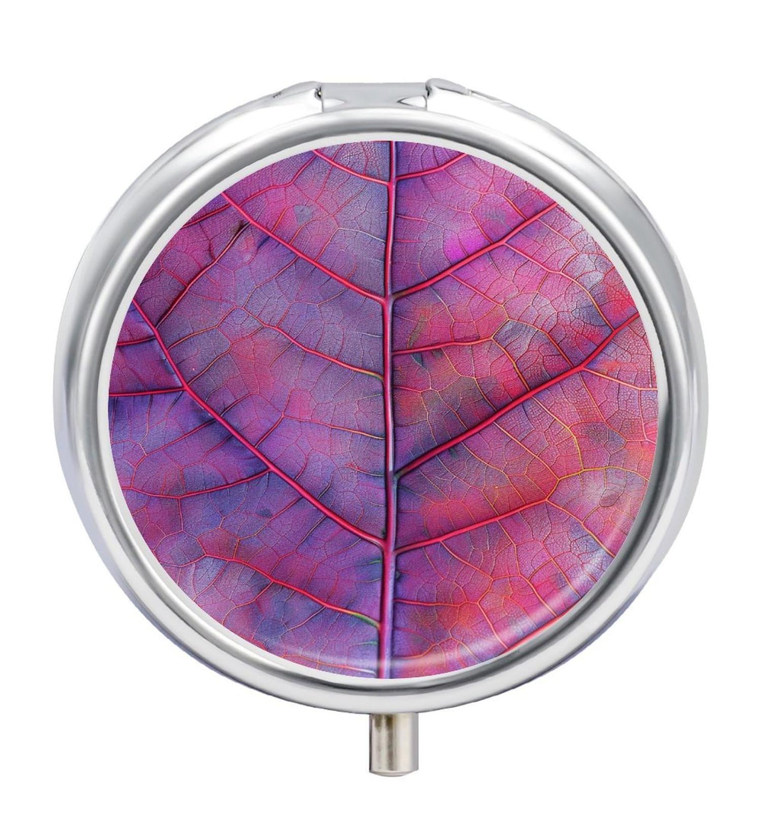 Portable 3 Compartment Pill Box with Veins on Leaves Design - Travel Medicine Organizer for Purse & Pocket - Buy Online on GoSupps.com