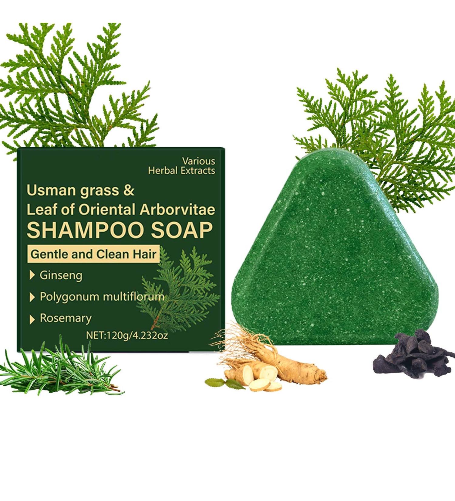 Nature Triangle Usman Grass Shampooing Bar Seven Green Shampooing solide avec feuilles d'arbre de vie oriental Polygonum Multiflorum et romarin nettoie en profondeur renforce et lisse les cheveux - Buy Online on GoSupps.com