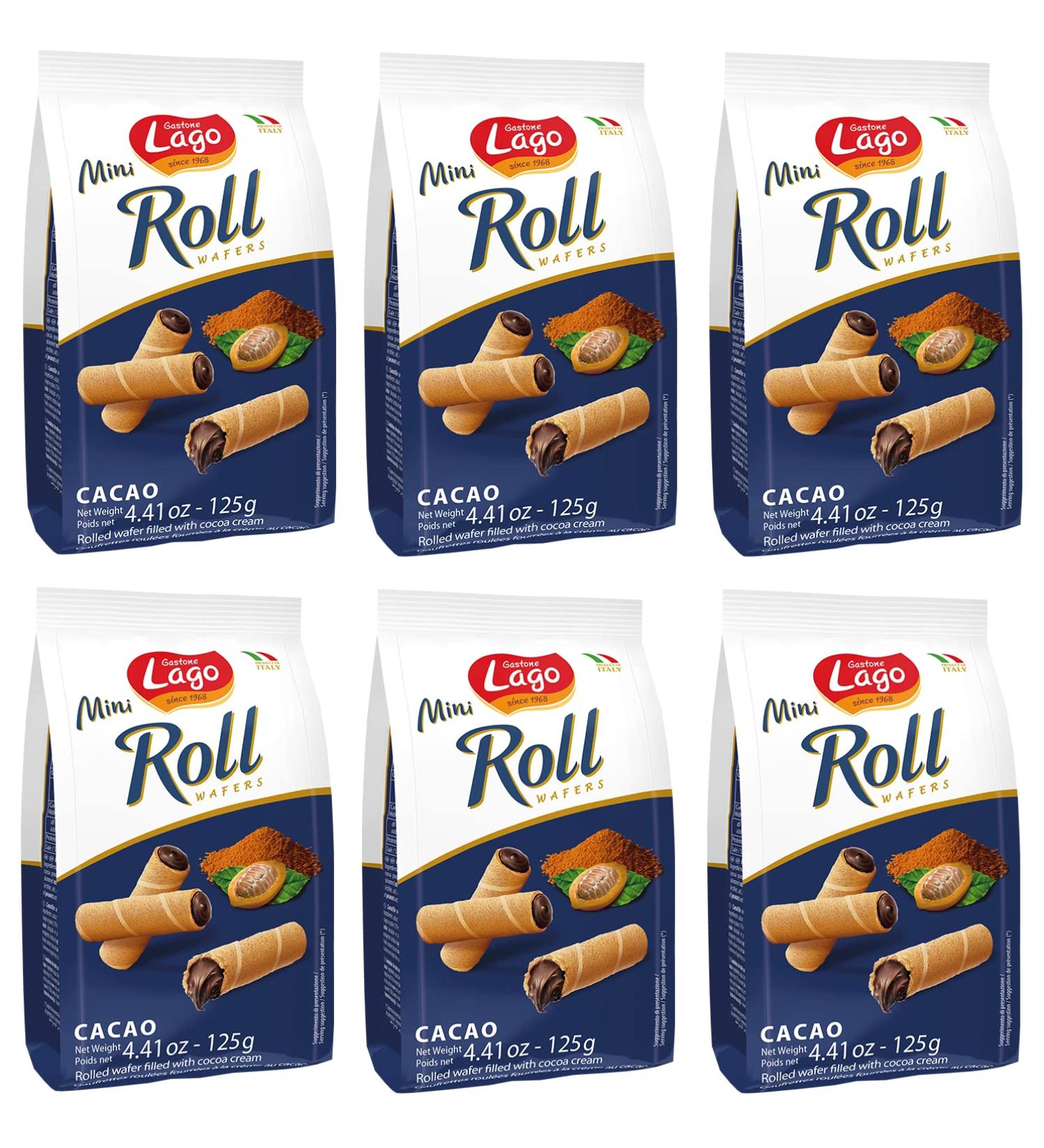  Italian Gourmet E.R. Gastone Lago Pack of 6 mini cocoa waffle rolls filled with cocoa cream 125g - Buy Online on GoSupps.com