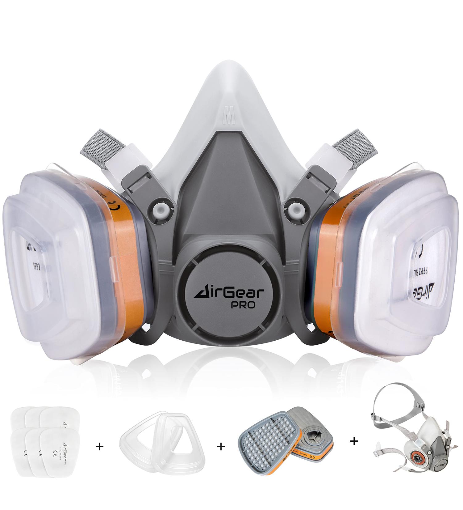 AirGearPro M-500 Reusable Respirator Mask with A1P2 Filters | Anti-Gas Anti-Dust | Gas Mask Ideal for Painting Woodworking Construction Sanding Spraying Chemicals DIY etc - Buy Online on GoSupps.com