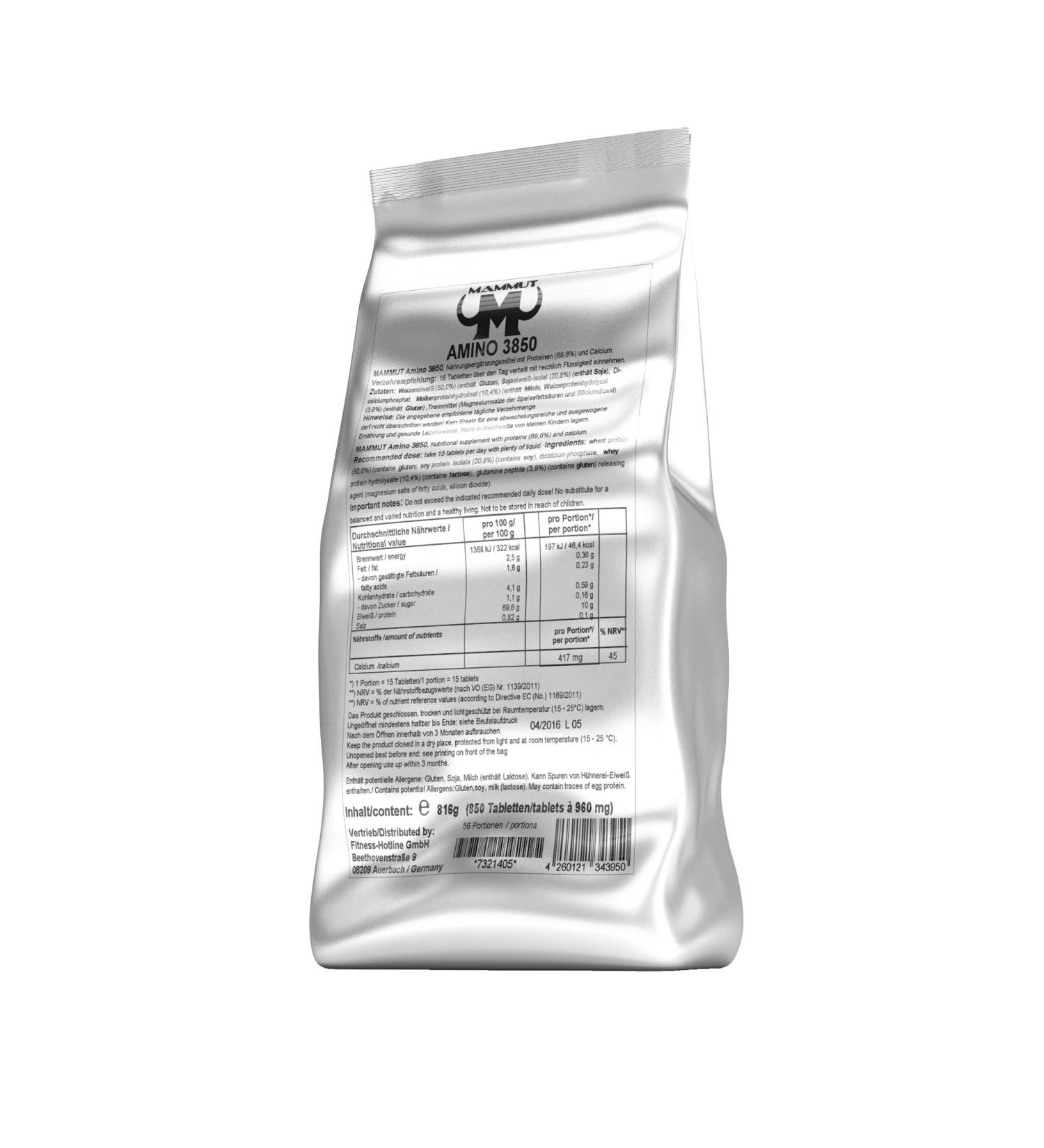 Mammut Amino 3850 Tabs - High-Quality Protein Supplement 850 Tablets | International Shipping Available - Buy Online on GoSupps.com