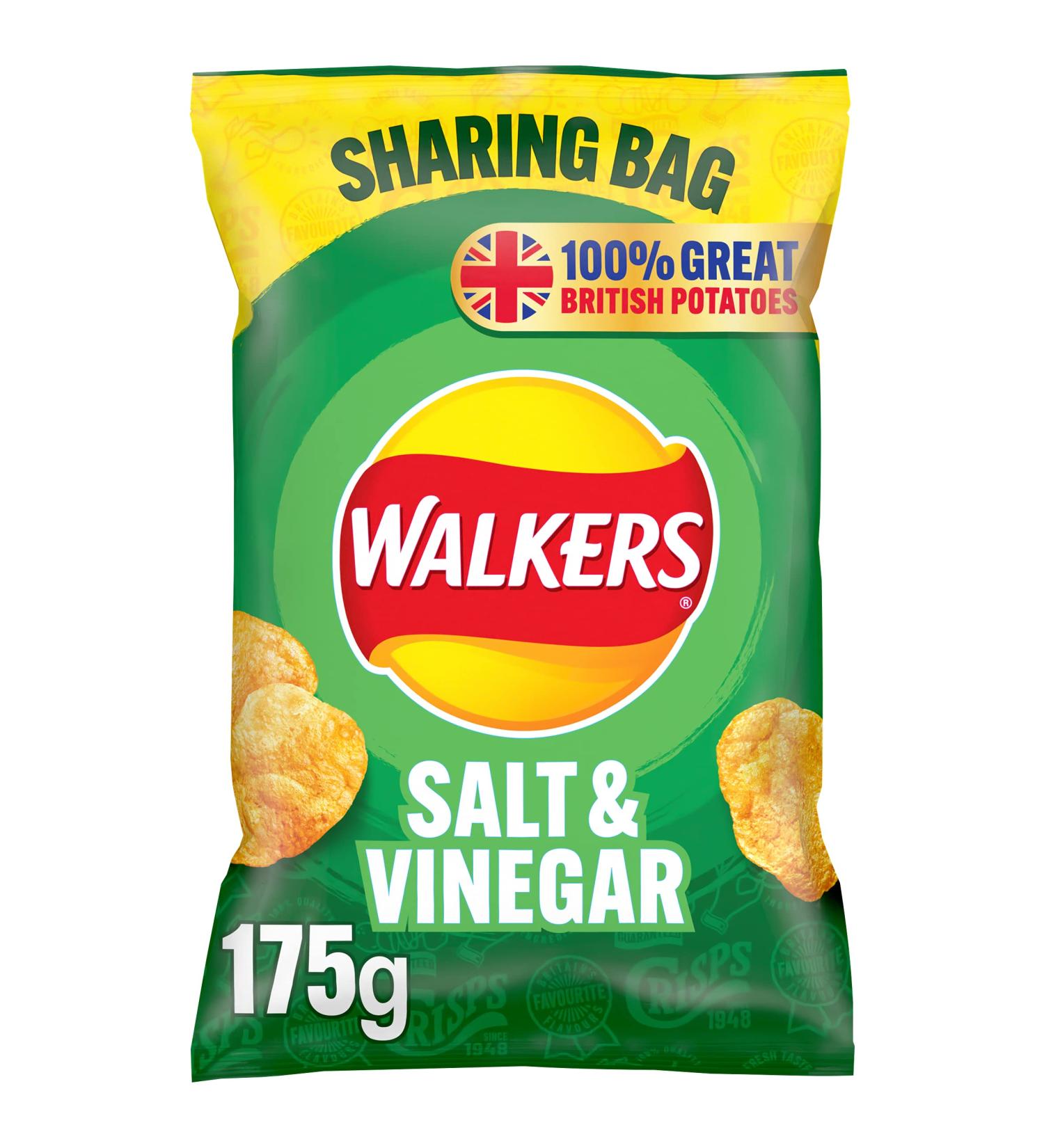 Walkers Salt & Vinegar Sharing Crisps 175g - Delicious Snack for Sharing - Buy Online on GoSupps.com