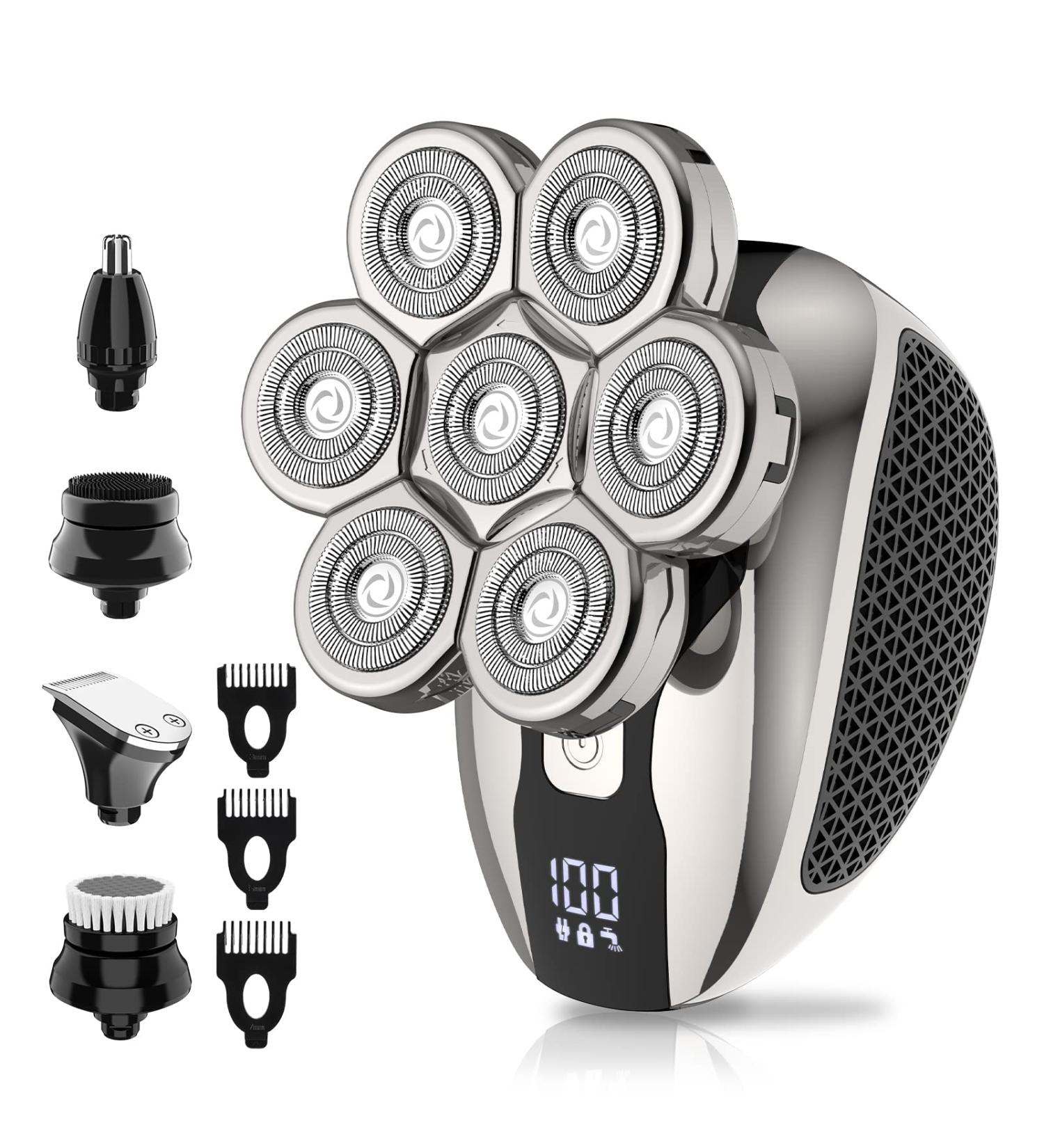 Bald Head Shaver for Men | JIMSTER 6 in 1 Electric Razor Kit | Cordless LED Head Shaver | IPX7 Waterproof | USB Charge | Hair Clippers, Nose Hair, Sideburns Trimmer - Buy Online on GoSupps.com