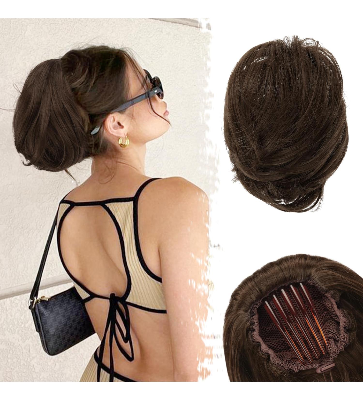 BARSDAR Synthetic Hair Dutt Extension - Golden Chestnut Brown Chignon with Clip | Short Pferdes Dutt for Women - 20cm - Buy Online on GoSupps.com
