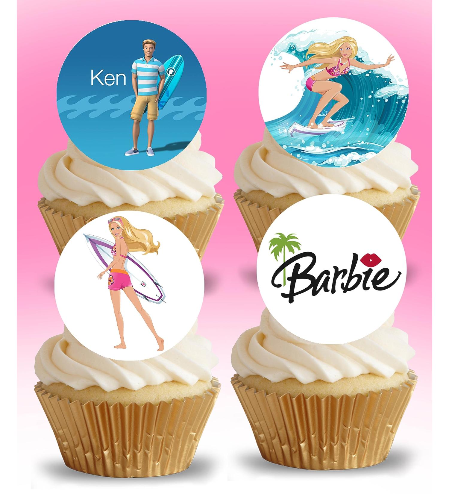 24 x Pre-Cut Barbie 9 Edible Stand up Wafer/Rice Paper Cupcake Cake Toppers Birthday Party Ken Malibu Surf Decorations - Buy Online on GoSupps.com