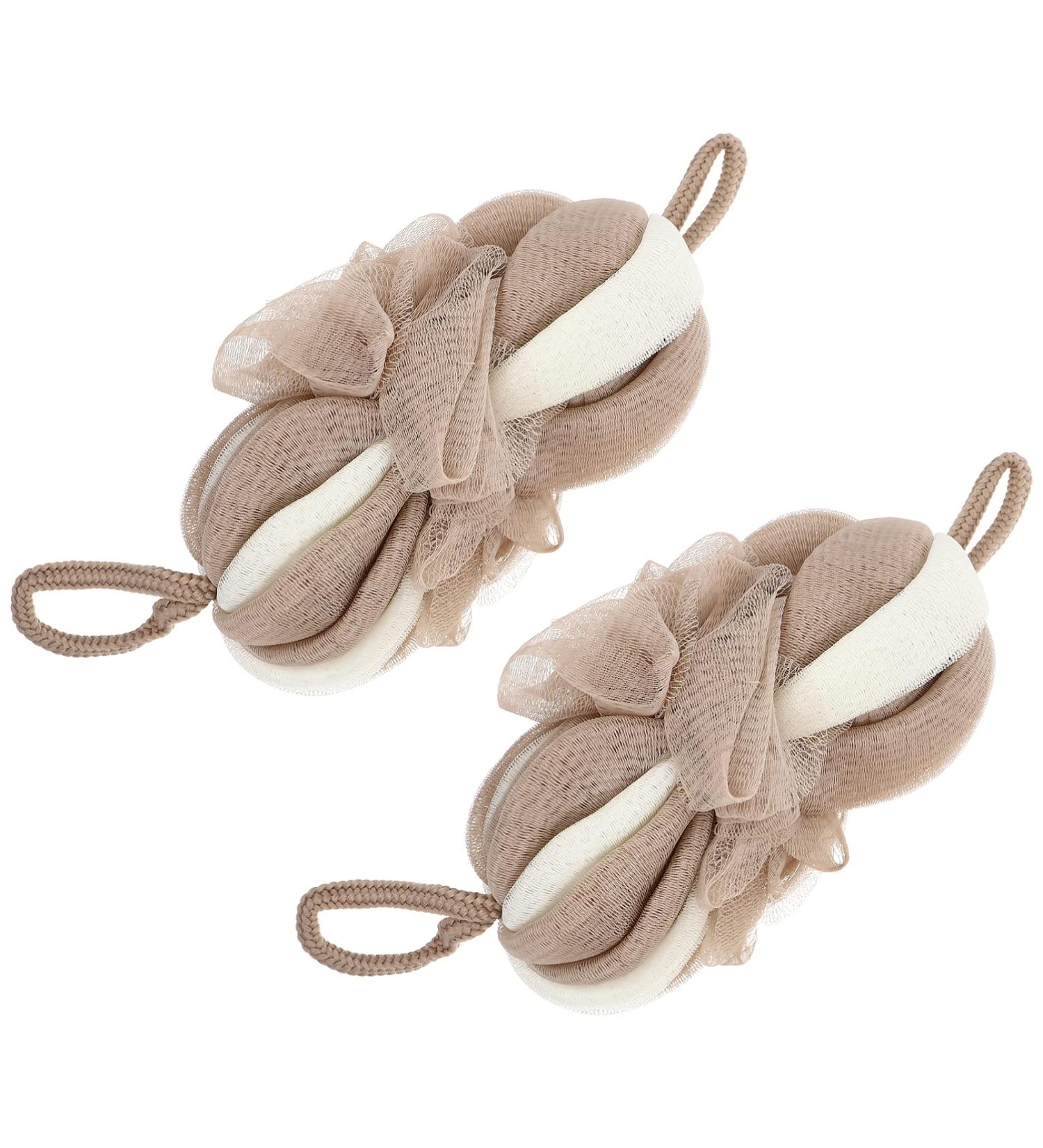Mens Body Scrubber Stretch Back Sponge 2Pcs - Bath Shower Loofahs for Men & Women | Khaki Bathroom Cleaning Tools - Buy Online on GoSupps.com
