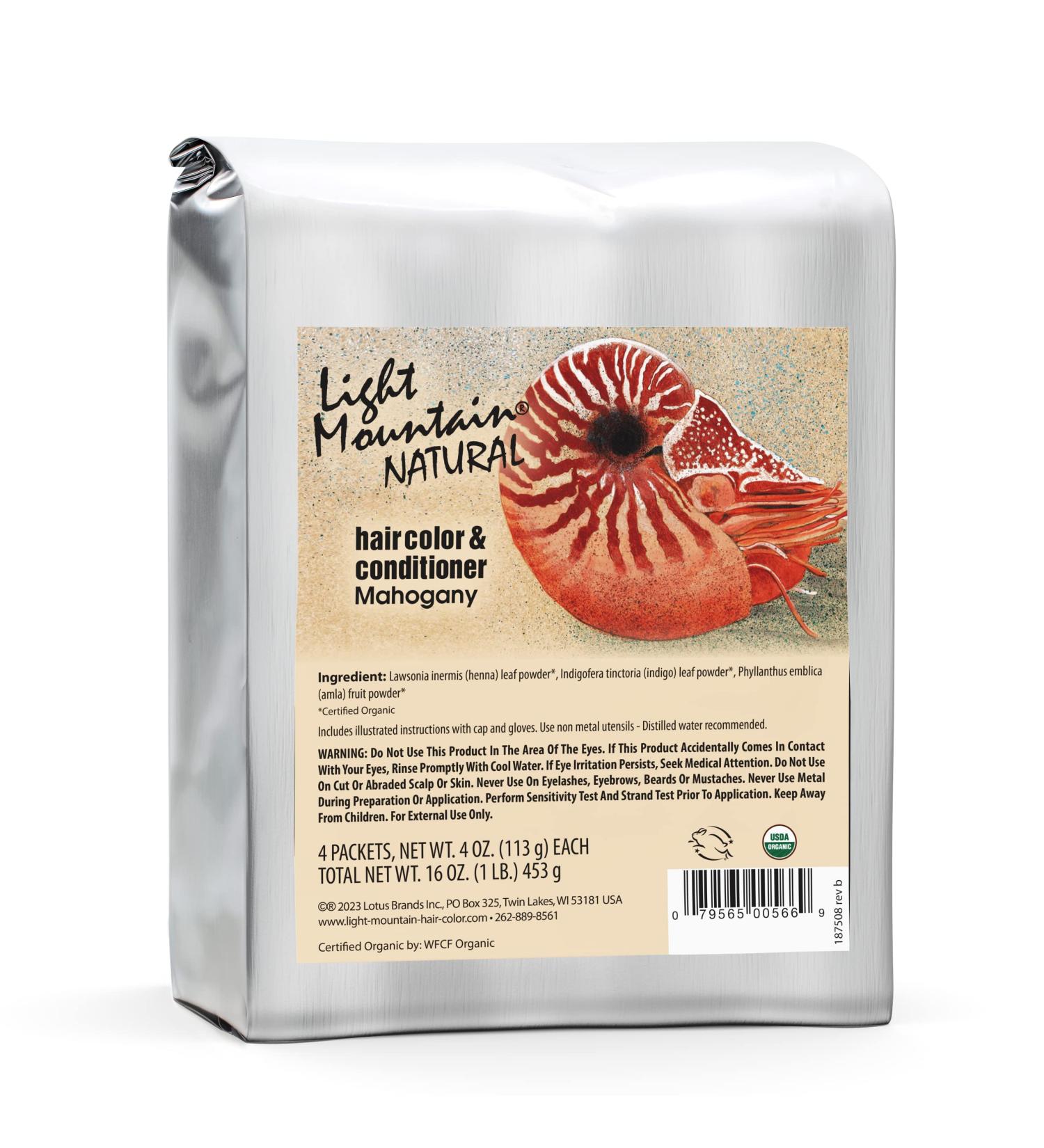 Light Mountain Mahogany Hair Dye | Organic & Chemical-Free Semi-Permanent Color for Men/Women | 16 Oz Henna Leaf Powder & Botanicals - Buy Online on GoSupps.com