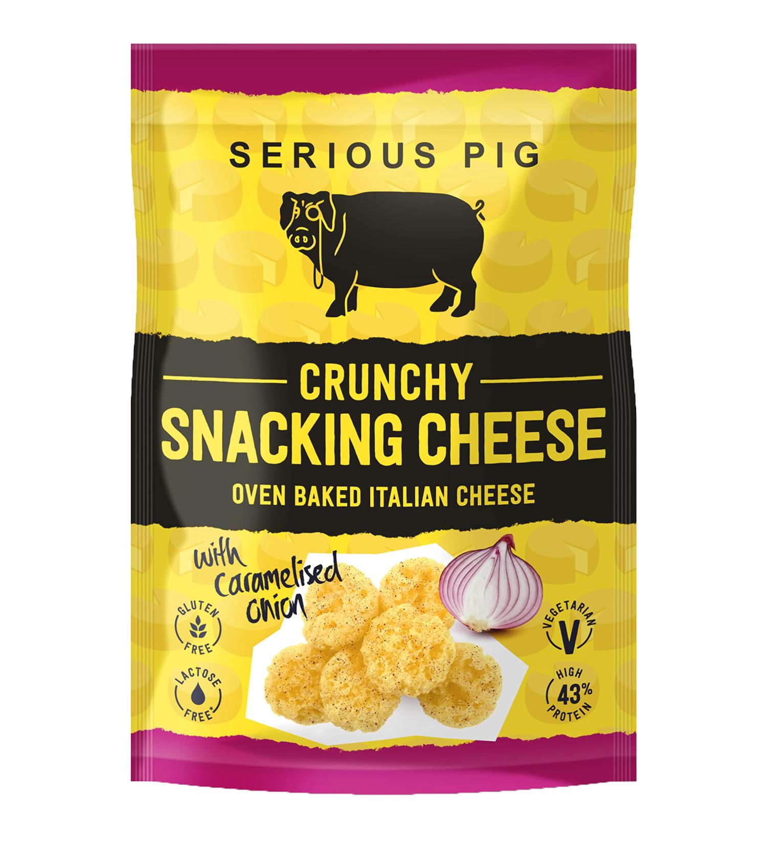 SERIOUS PIG Crunchy Cheese Snacks (Caramelised Onion) 12x24g - High Protein, Keto-Friendly, Gluten-Free, Vegetarian Pub Snacks - Made from 100% Real Italian Cheese - Low Carb Option - Buy Online on GoSupps.com