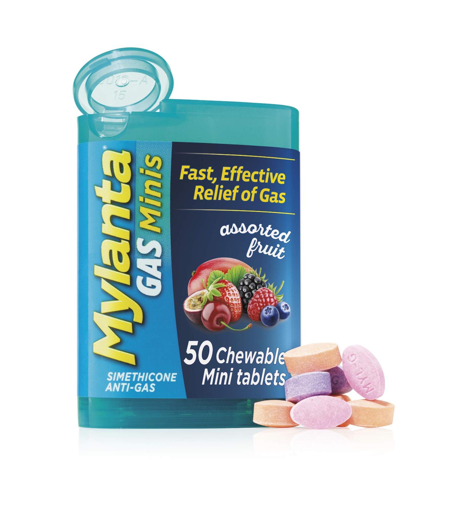 Mylanta Gas Relief Tablets - 60 Count Assorted Fruit Flavored Minis - Buy Online on GoSupps.com