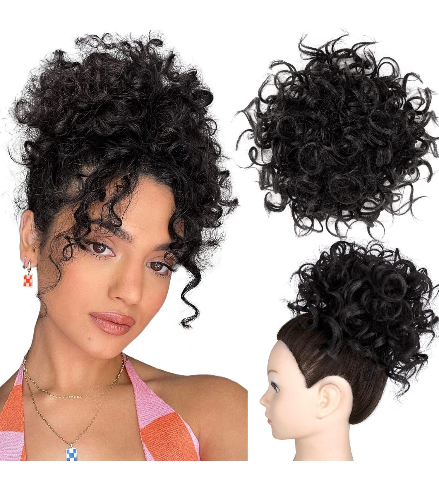 Adancyler Messy Bun Hair Piece for Women - Curly Drawstring Ponytail Extension | Short Synthetic Hairpiece - Black 10 Inch - Buy Online on GoSupps.com
