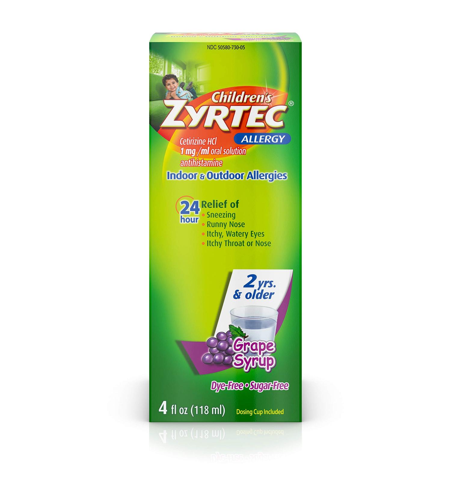 Zyrtec Children's Allergy Syrup 24 Hr Relief - Sugar & Dye-Free Grape Flavor 4 fl. oz - Buy Online on GoSupps.com