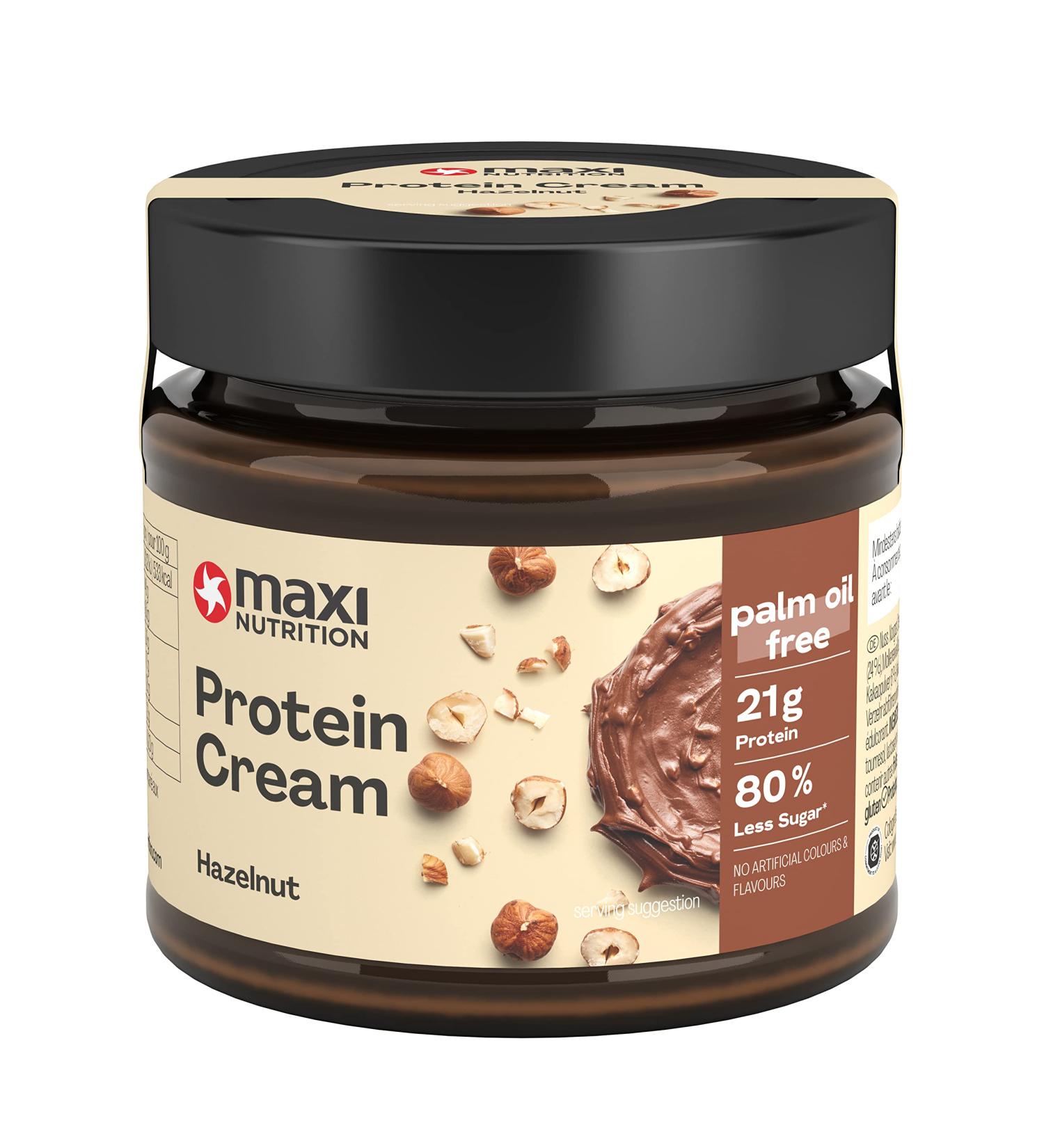 Maxinutrition Protein Cream Hazelnut-Nougat 200g - High Protein Chocolate Spread with 21% Protein & 24% Hazelnut - Low Sugar Nut Spread (7.7g) - Buy Online on GoSupps.com