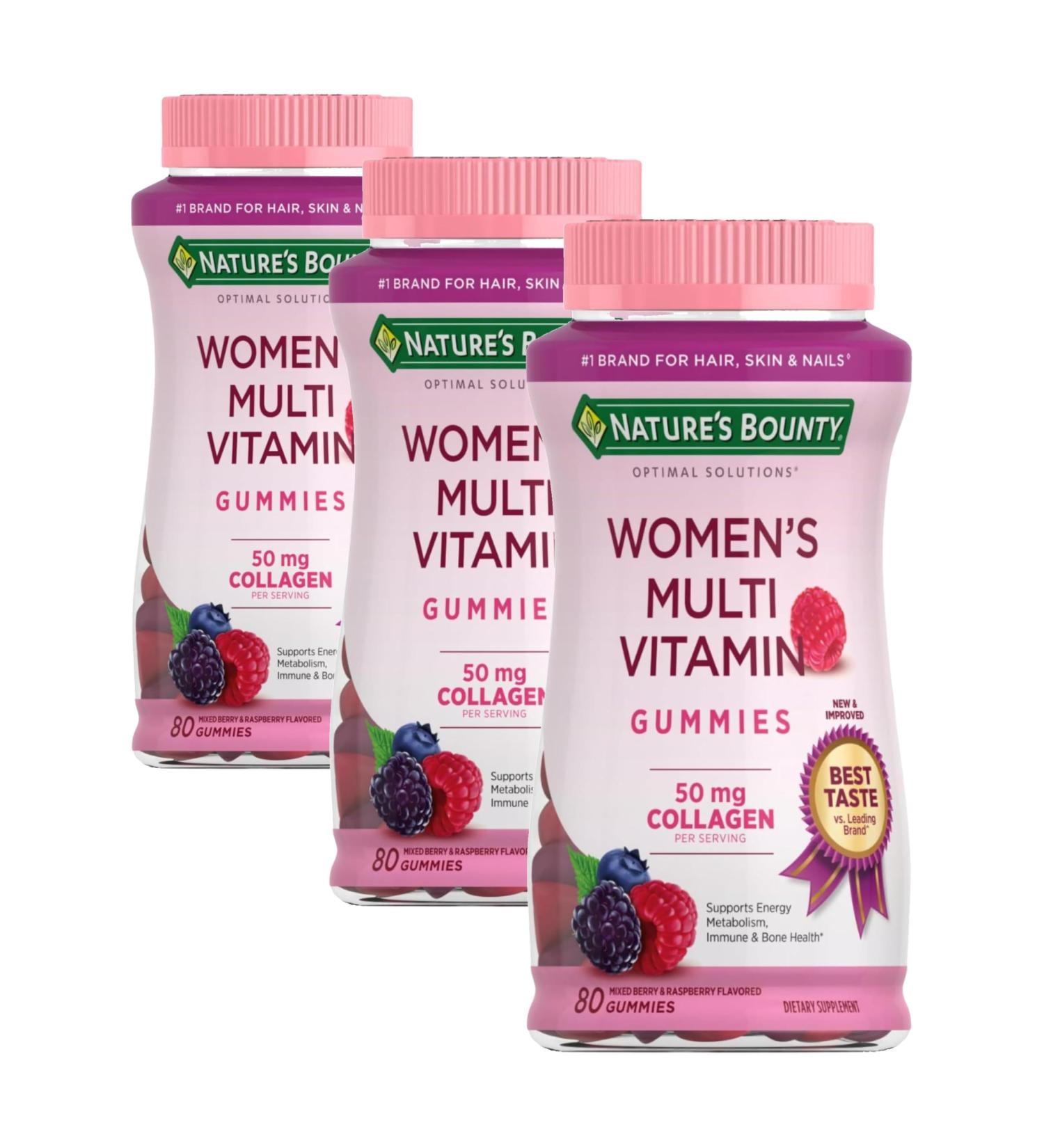 Nature's Bounty Optimal Solutions Women's Multivitamin Immune and Cellular Energy Support Bone Health Raspberry Flavor 80 Gummies 40 Total Servings (Pack of 3) - Buy Online on GoSupps.com