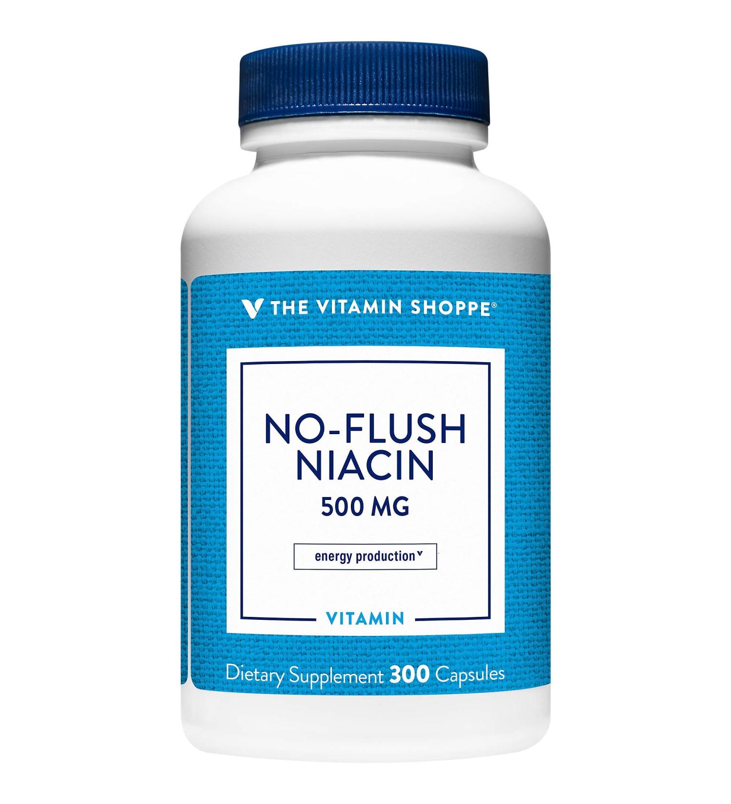 The Vitamin Shoppe No Flush Niacin 500MG - Supports Normal Cholesterol Levels & Energy - 300 Capsules - Buy Online on GoSupps.com