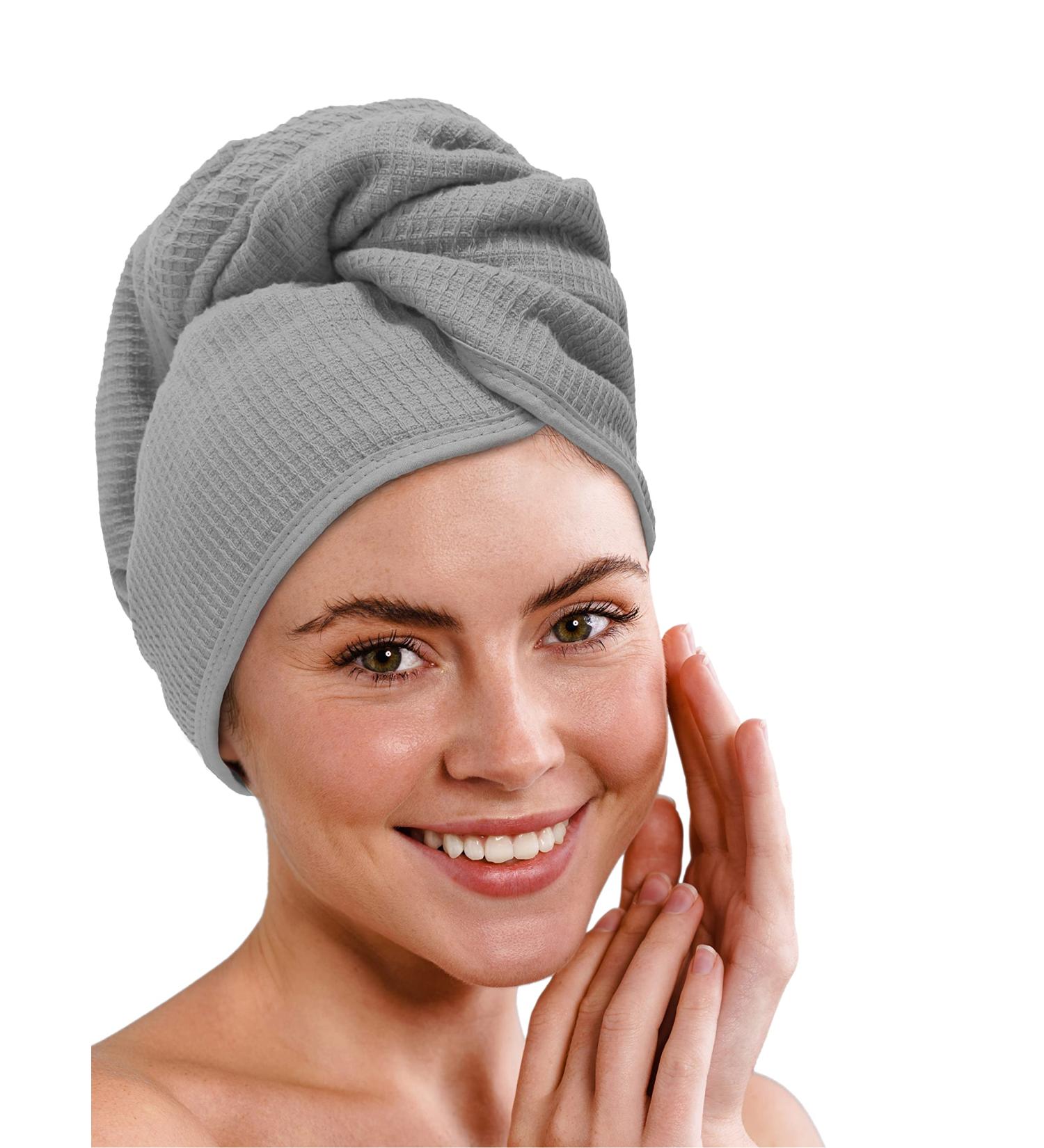 Laynenburg Premium Waffelpique Haarurban - 100% Cotton Quick-Drying Turban Towel for Short & Long Hair - Gray Hair Towel with 2 Buttons - 1 Piece - Buy Online on GoSupps.com