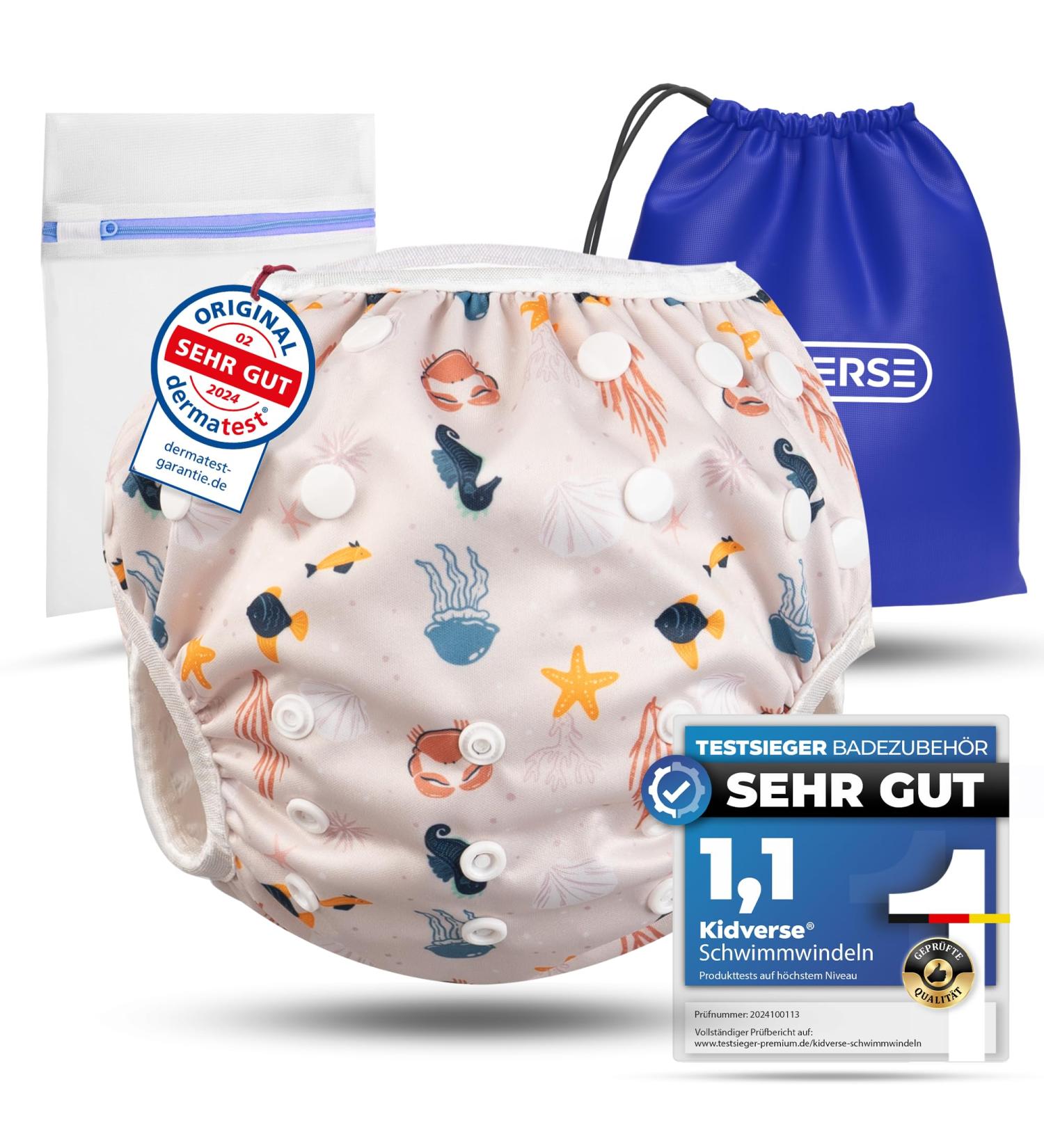 Buy Kidverse Reusable Baby Swimming Diapers 0-3 Years - Skin-Friendly Adjustable Includes Carrying Bag & Laundry Net - Beige Sea - Buy Online on GoSupps.com