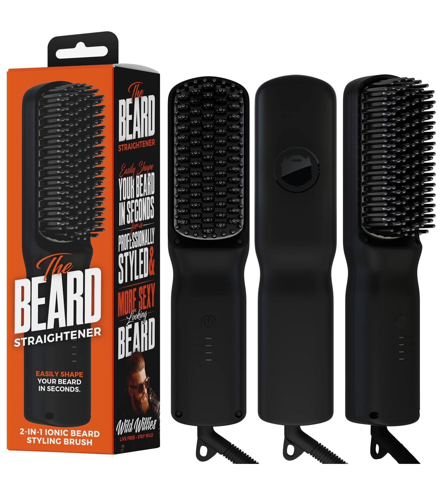 Wild Willies Beard Straightener Brush for Men - 2-in-1 Ionic Styling Comb with 3 Temperature Settings - Anti-Scalding Technology for Frizz-Free Beard and Hair Straightening - Buy Online on GoSupps.com