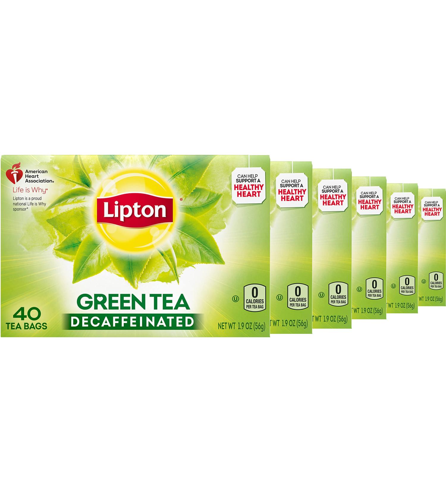 Lipton Decaffeinated Green Tea Bags - 40ct (6 Pack) | Healthy Heart Support for Hot or Iced Tea - Buy Online on GoSupps.com