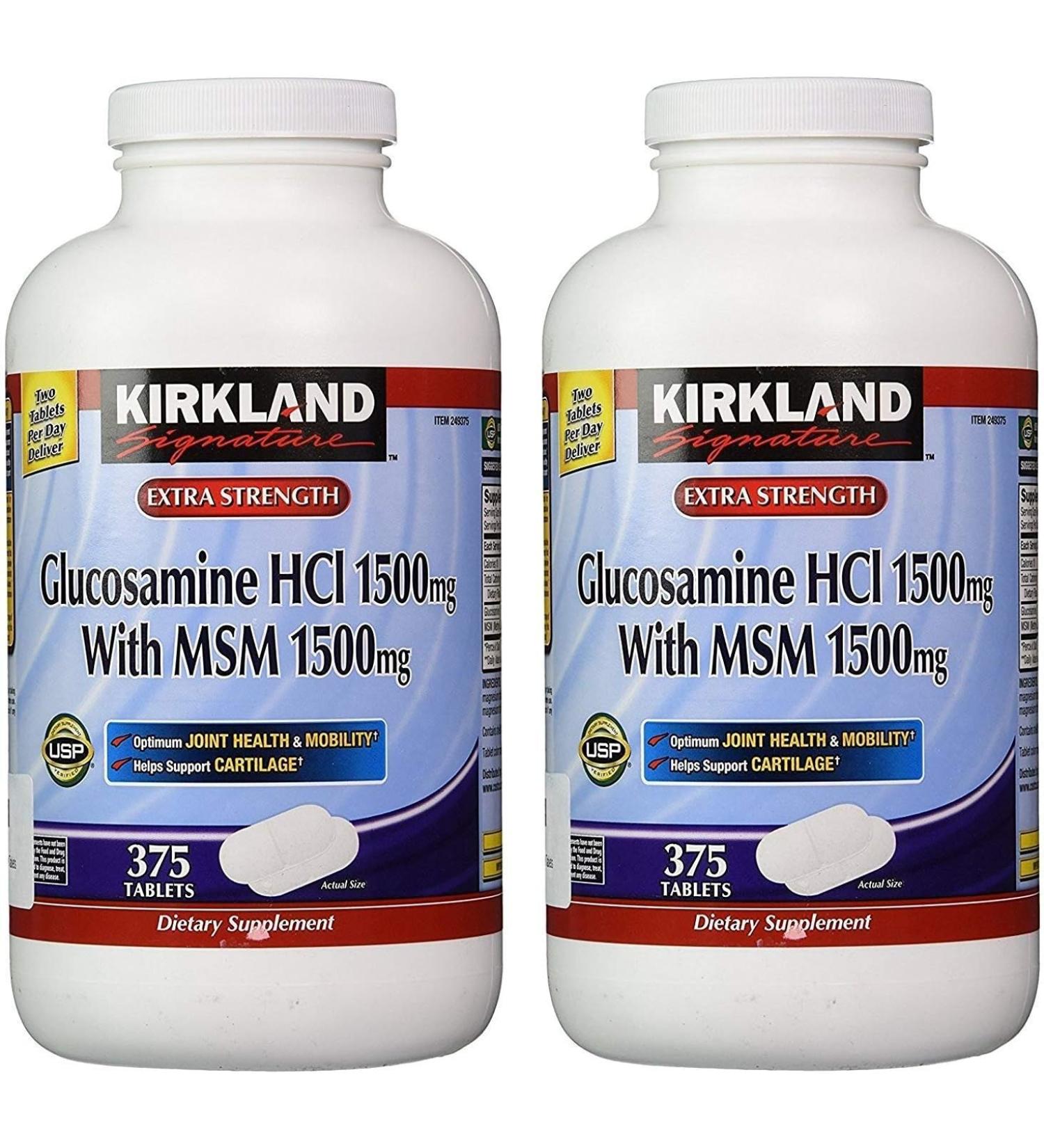 Kirkland Signature Glucosamine HCI Extra Strength with MSM - 750 Count Pack (2 x 375) - Buy Online on GoSupps.com