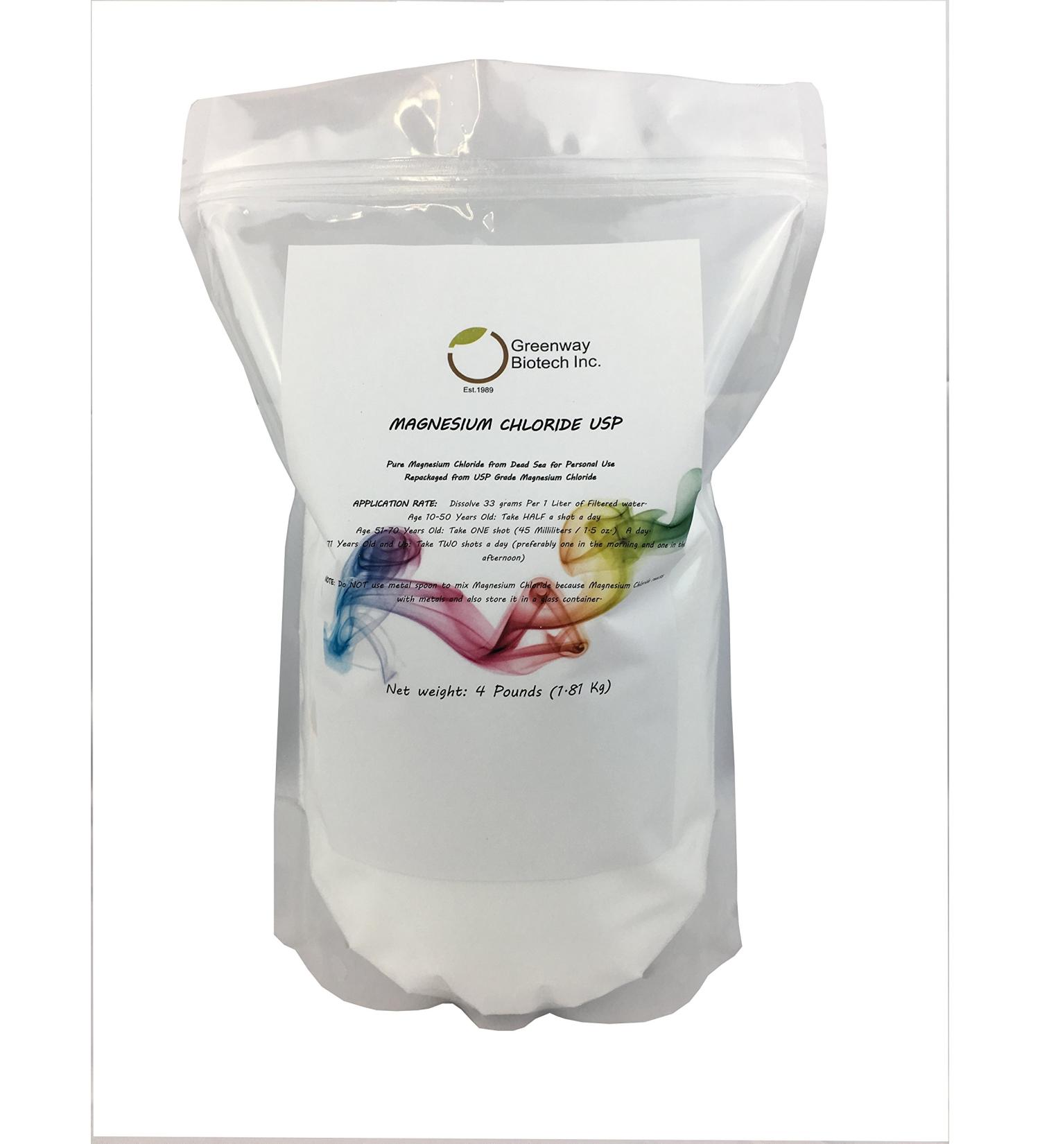 Greenway Biotech, Inc. Magnesium Chloride USP Supplement 100% Edible Cloruro de Magnesio Comestible Powder (Pharmaceutical Grade)- (4 Pounds) - Buy Online on GoSupps.com