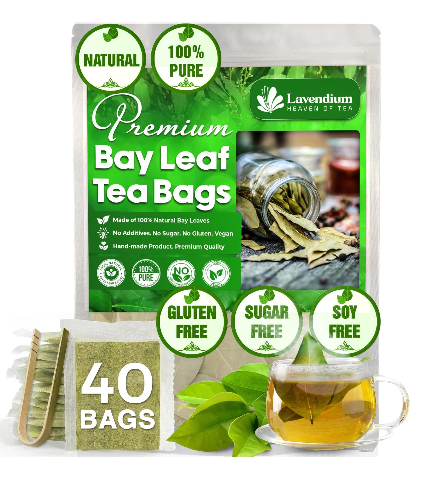Lavendium Premium 40 Bay Leaf Tea Bags 100% Natural & Pure from Bay Leaves. Loose Leaf Bay Herbal Tea. Bay Leaf Tea. No Sugar No Caffeine No Gluten Vegan. - Buy Online on GoSupps.com
