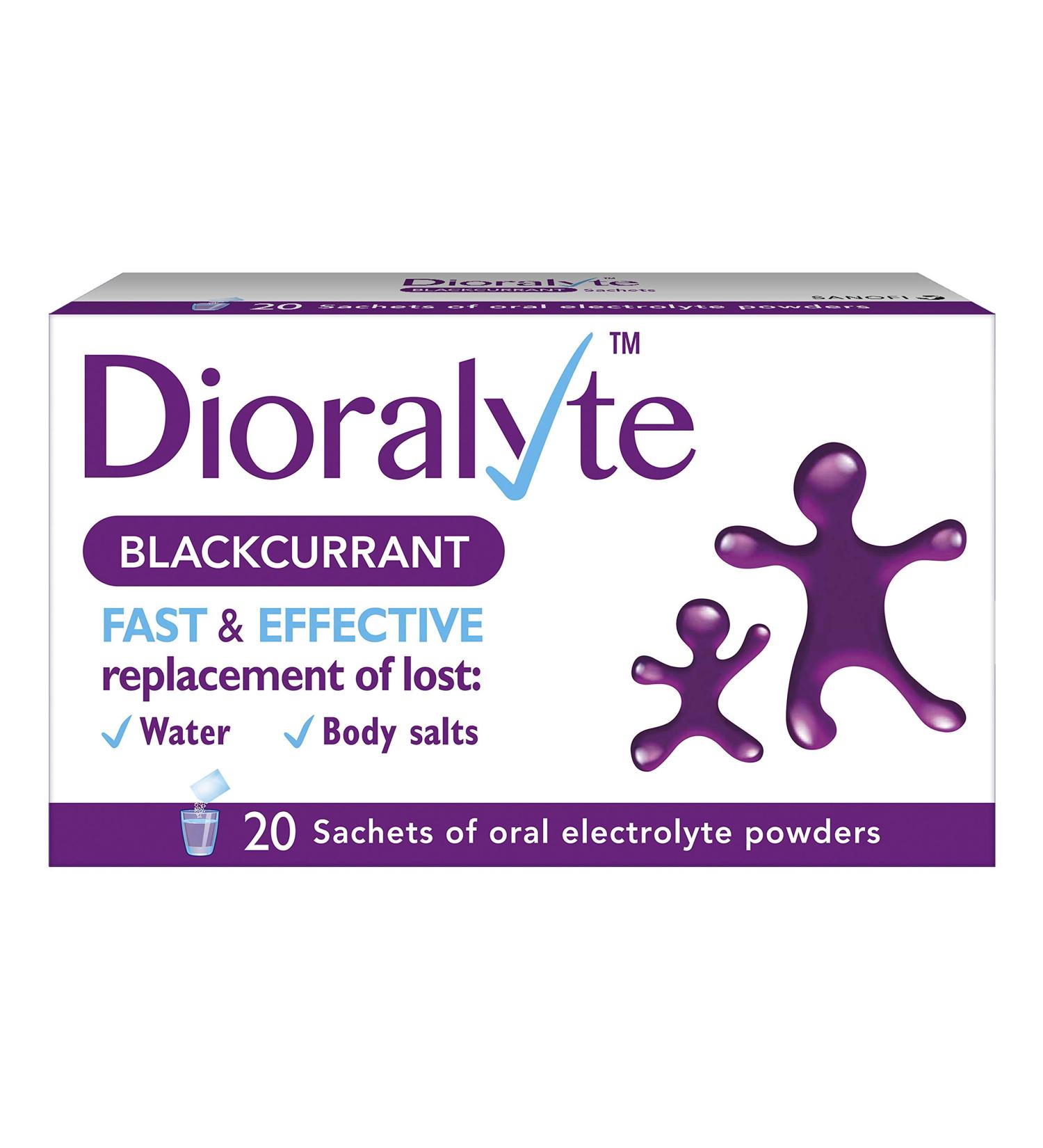 Dioralyte Blackcurrant Flavour - Fast & Effective Dehydration Supplement with Electrolytes - 20 Sachets - Buy Online on GoSupps.com