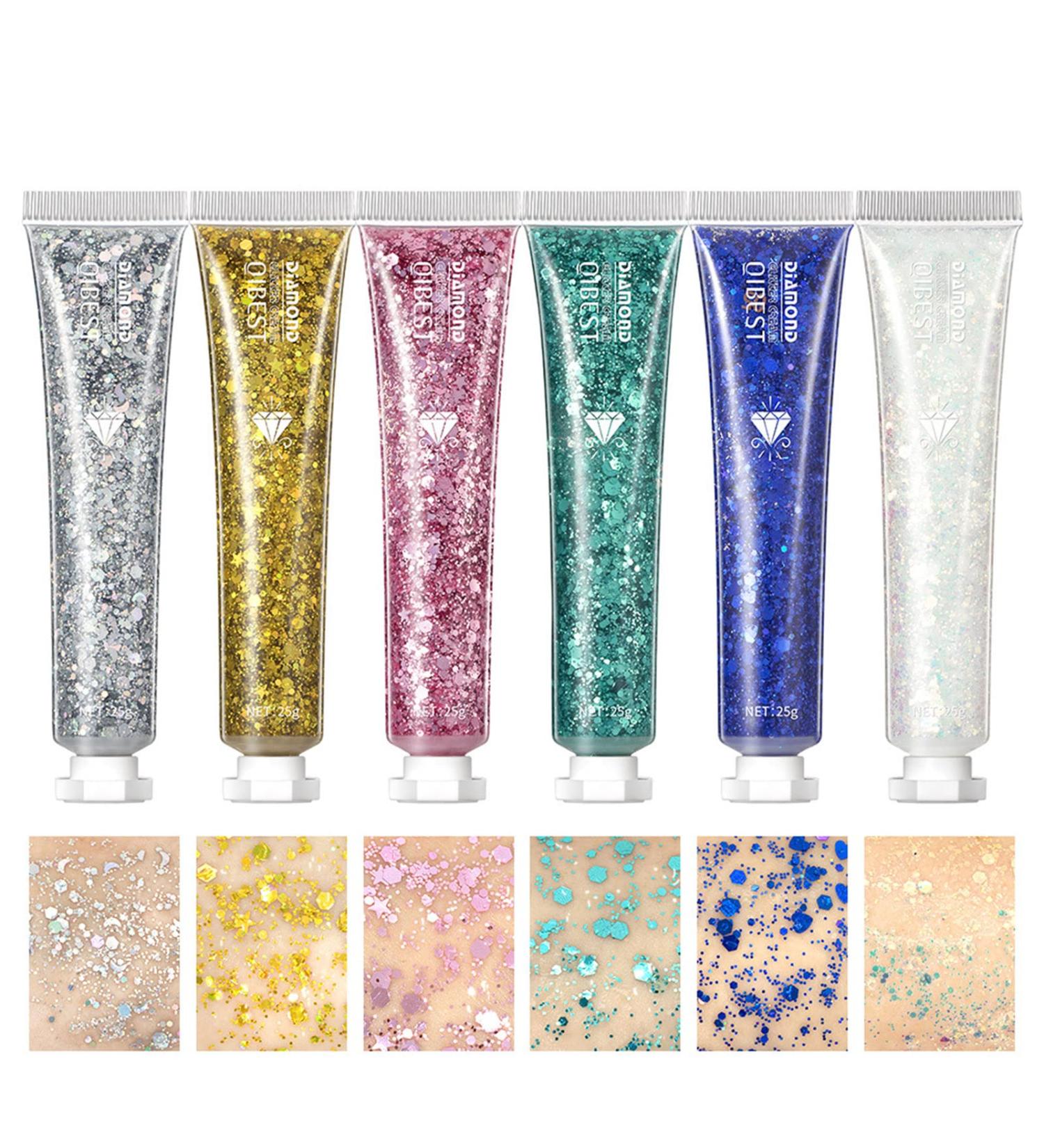  MKNZOME Glitter body gel 6 colors glitter liquid eyeshadow for face hair lips nails Halloween makeup accessories - Buy Online on GoSupps.com