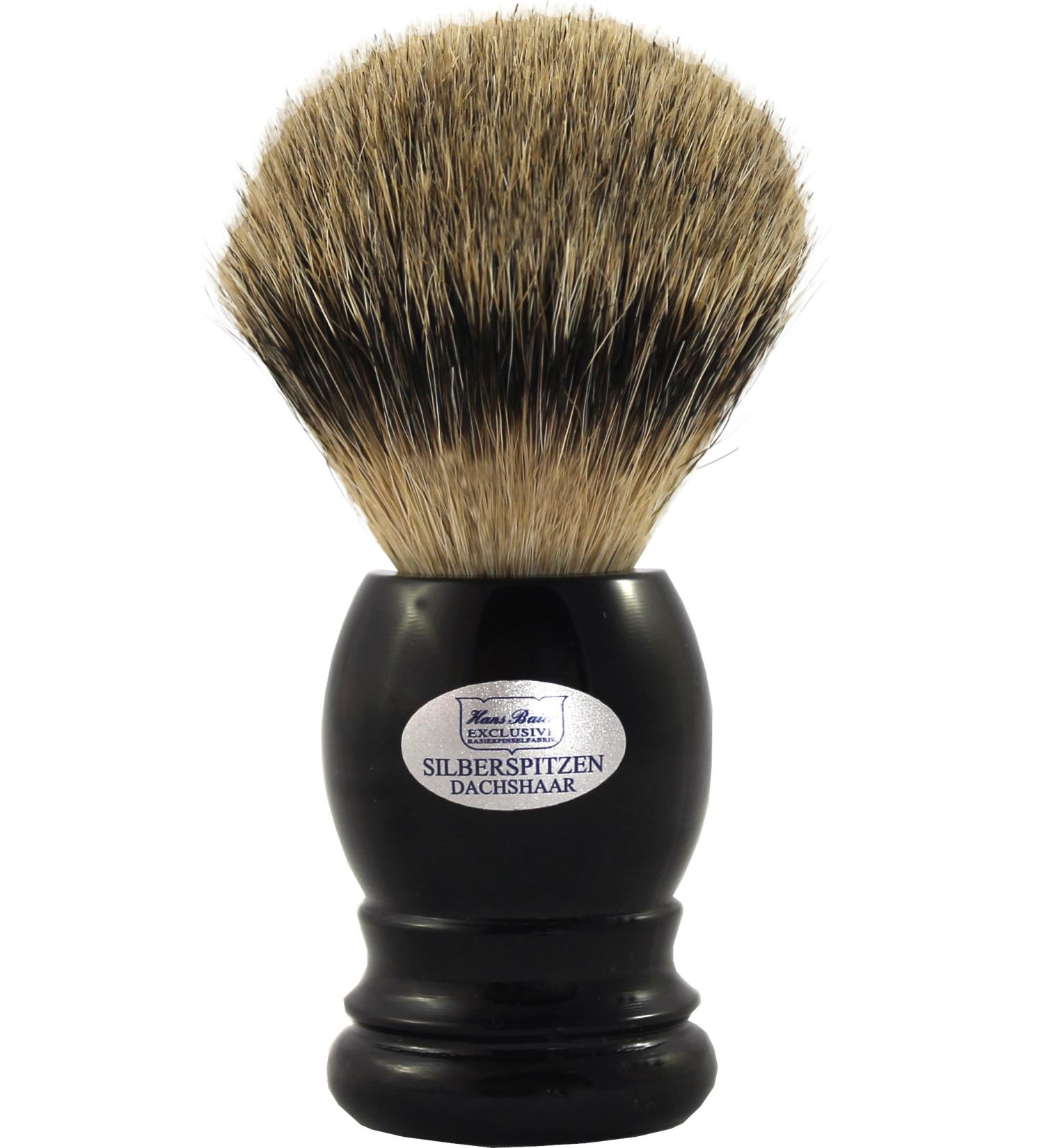 Hans Baier Exclusive Shaving Brush Real Silvertip Badger Hair - Plastic Handle Black