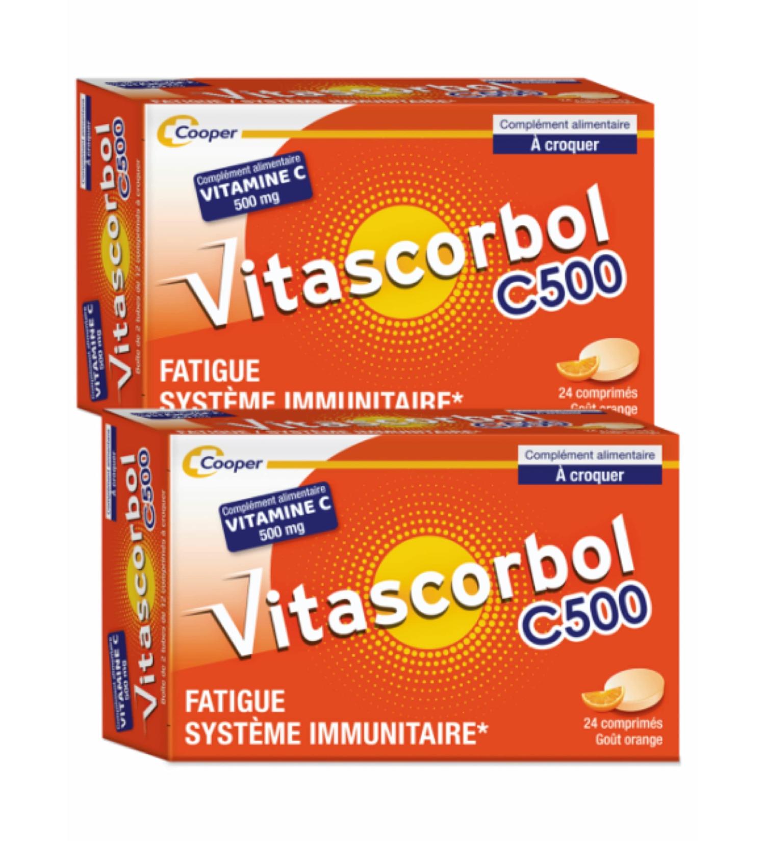 Vitascorbol Vitamine C 500 mg croquer Go t Orange - Lot de 2 Boites de 24 Comprim s