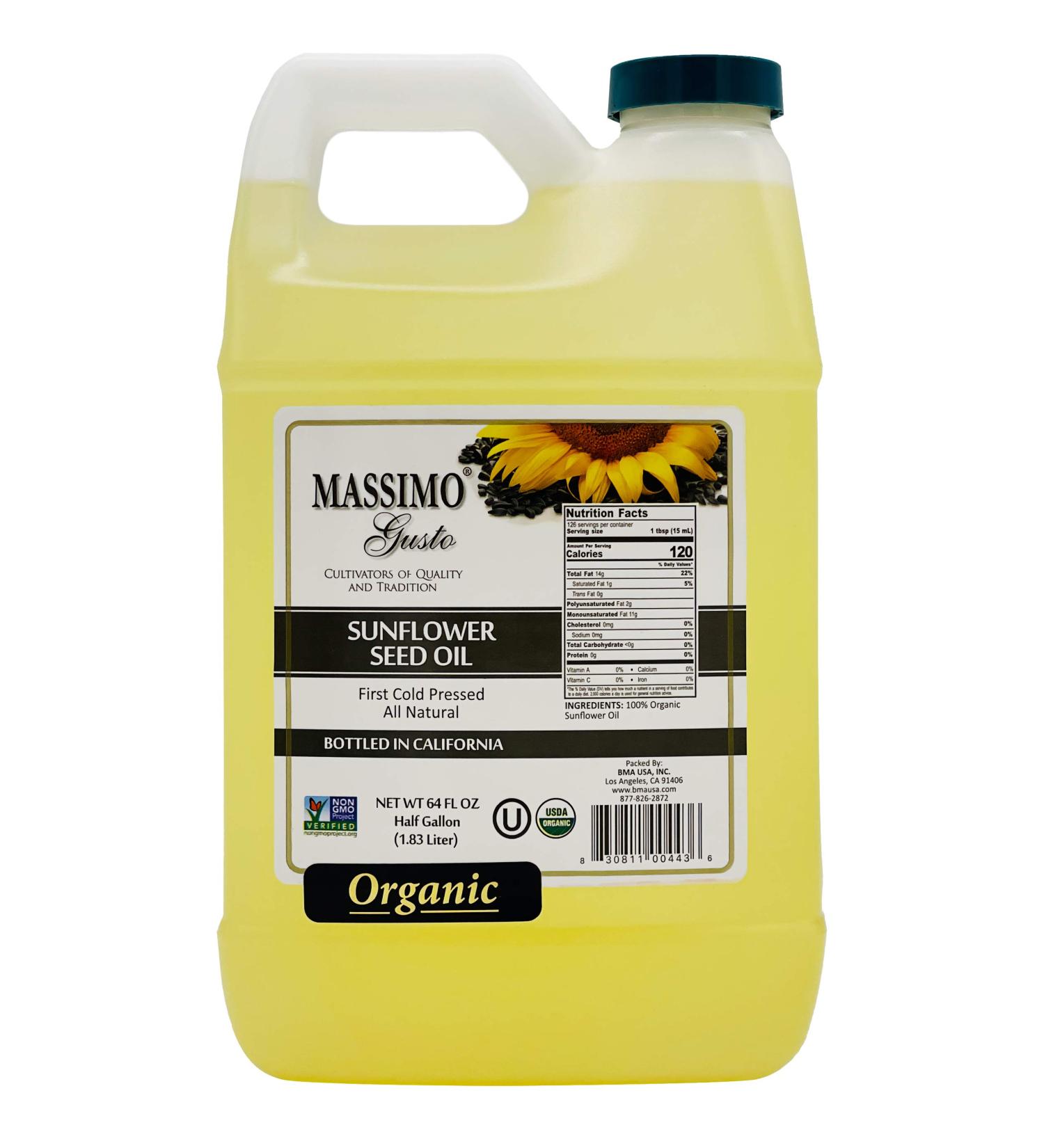 Massimo Gusto Food Service - Sunflower Oil - USDA Organic - High Oleic - 1/2 Gallon (64 FL OZ) 64 Fl Oz (Pack of 1)