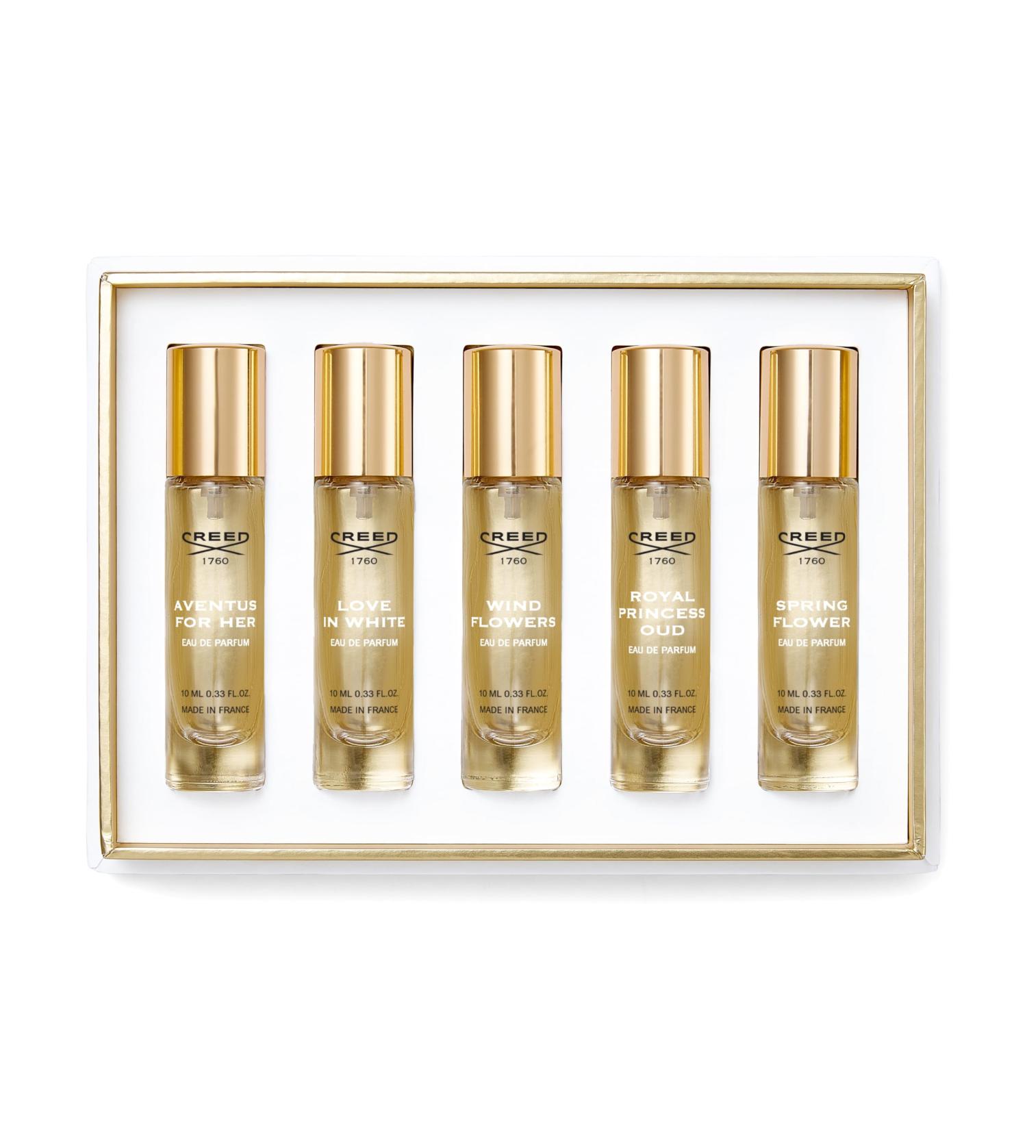 Creed Women's Holiday Gift Coffret Set Features 5 Signature Perfume Scents of Aventus for Her Wind Flowers Love in White Royal Princess Oud and Spring Flower 5 x 10ml - Buy Online on GoSupps.com