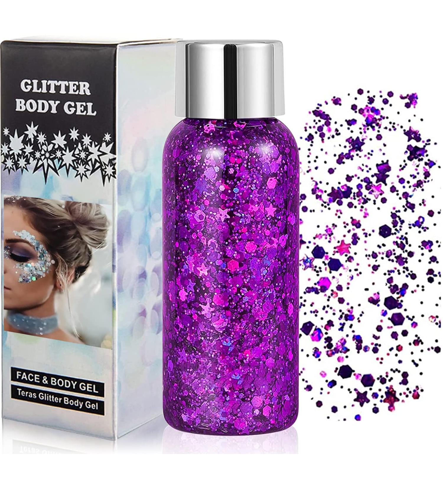 Buy Purple Glitzer Face & Body Glitter Gel - Mermaid Makeup for Festivals & Parties | Carnival Glitter for Face Hair & Lips - Buy Online on GoSupps.com