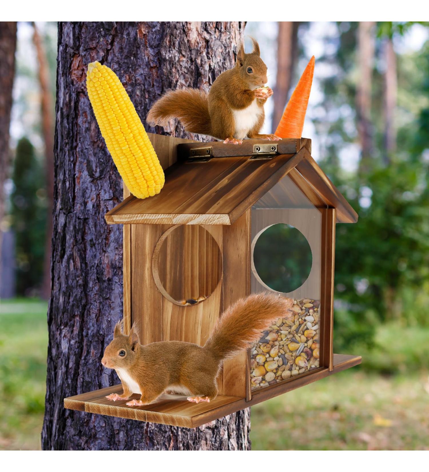 Garden Squirrel Feeder Wooden Squirrel Feeder House Large Capacity Squirrel Feeding Stations Easy to Fill Chipmunk Feeding Platform for Corn Peanuts Outside 32.5x12.5x21cm - Buy Online on GoSupps.com