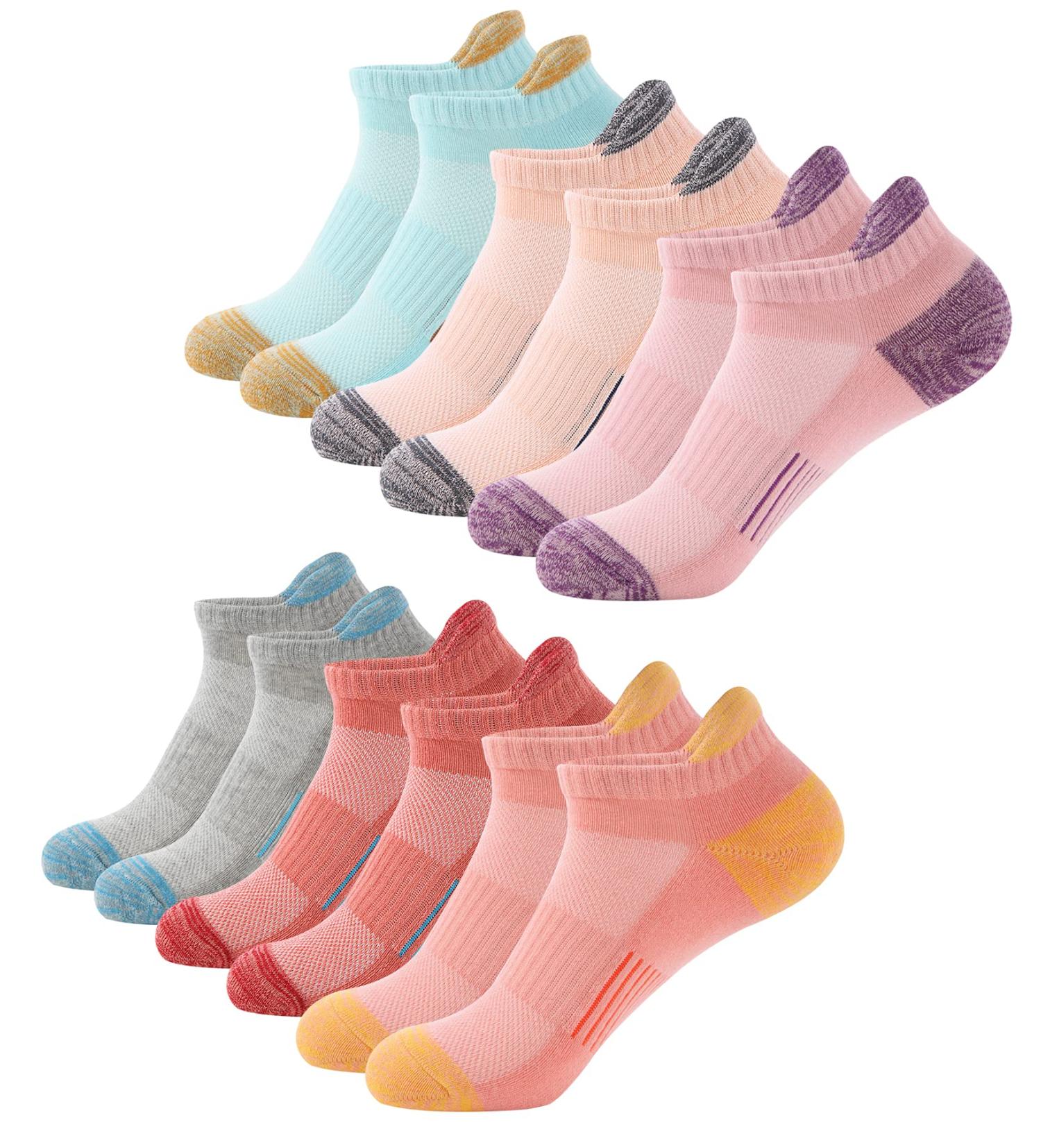 BUDERMMY Women's Running Ankle Socks - 5-6 Pairs Athletic Cotton Cushioned No Show Socks - Size 8-10, Mixed Colors - Buy Online on GoSupps.com