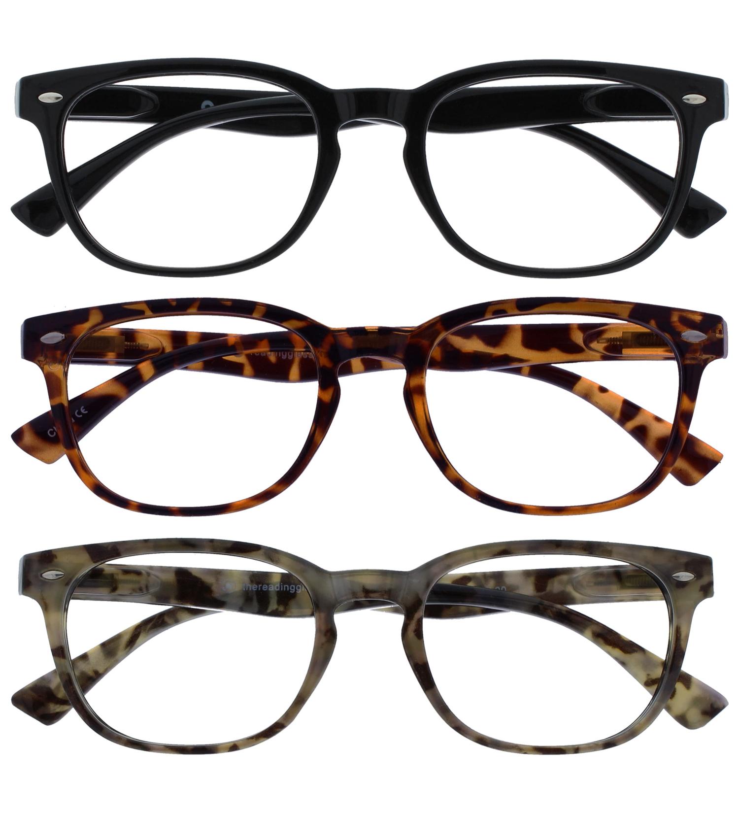 Buy Black Brown Gray Wrap Reading Glasses - 3-Pack Gregory Peck Style for Men & Women - +2.50 Diopters RRR14-12T7 - Buy Online on GoSupps.com