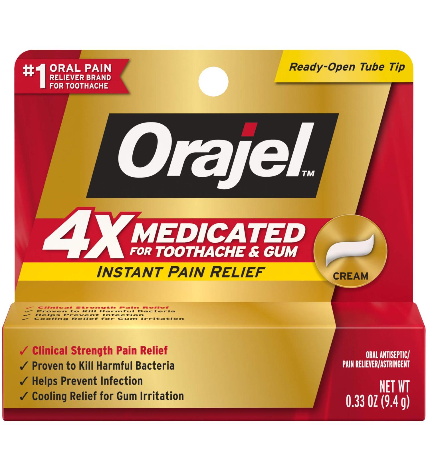 Orajel 4X Severe Pain Relief Cream 0.33oz | For Toothache & Gum Pain - Buy Online on GoSupps.com