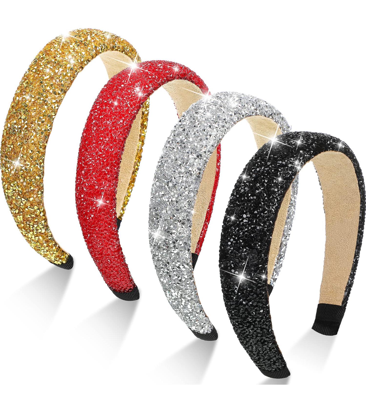 4-Piece Rhinestone Crystal Headband Set - Handmade Bling Hairbands for Women & Girls in Black, White, Red, Gold - Buy Online on GoSupps.com