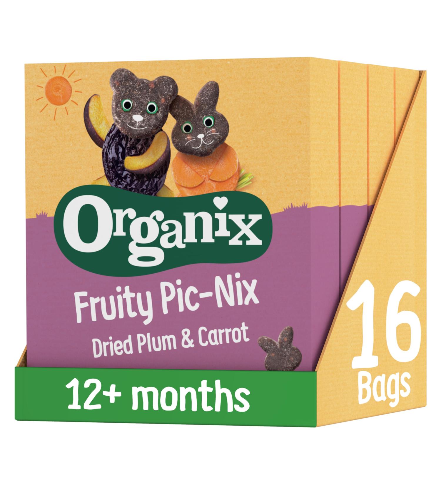 Organix Fruity Pic-Nix Dried Plum & Carrot Toddler Fruit Snack 12+ Months Multipack 4 x 17 g (Pack of 4) - Buy Online on GoSupps.com