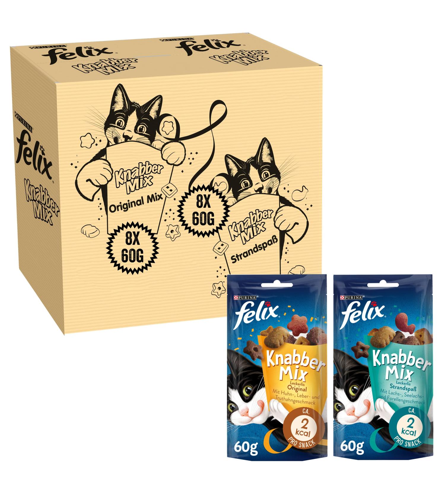 Buy FELIX Nibble Mix Original & Beach Fun - Irresistible Cat Snacks Variety Pack 2x(8x60g) for Your Feline Friend | Fast International Shipping - Buy Online on GoSupps.com