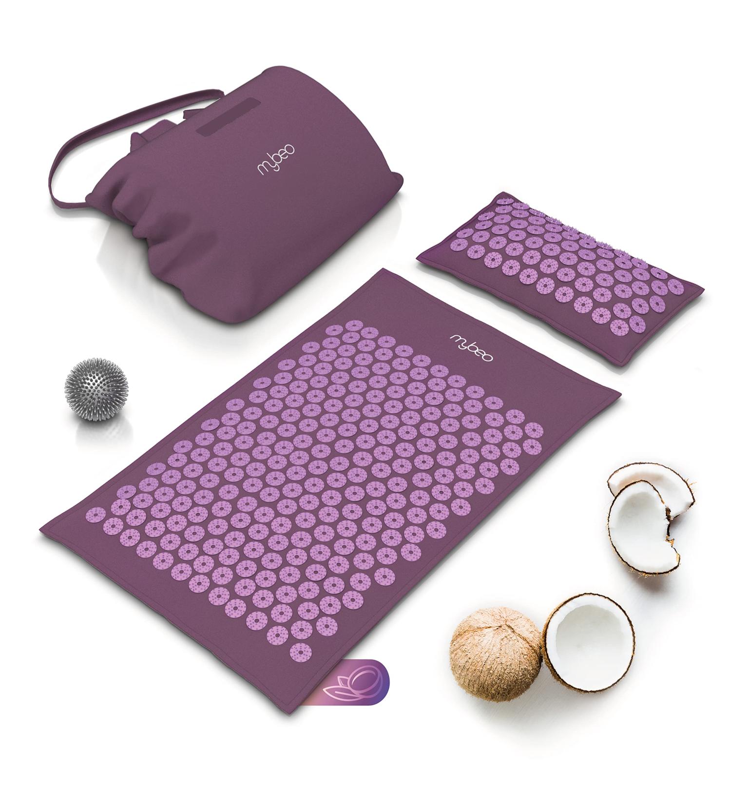 Buy MyBEO Acupressure Mat Set Natural Fiber Massage Mat with Pillow & Ball for Relaxation Alleviate Back Neck & Foot Tension Violet Lavender - Buy Online on GoSupps.com