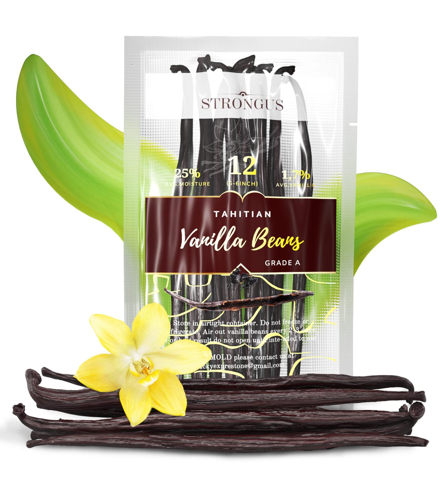 12 Large Tahitian Vanilla Beans - Grade A Pods for Baking, Extract, Coffee & Cooking - Rich Creamy Flavor - 12-Pack - Buy Online on GoSupps.com