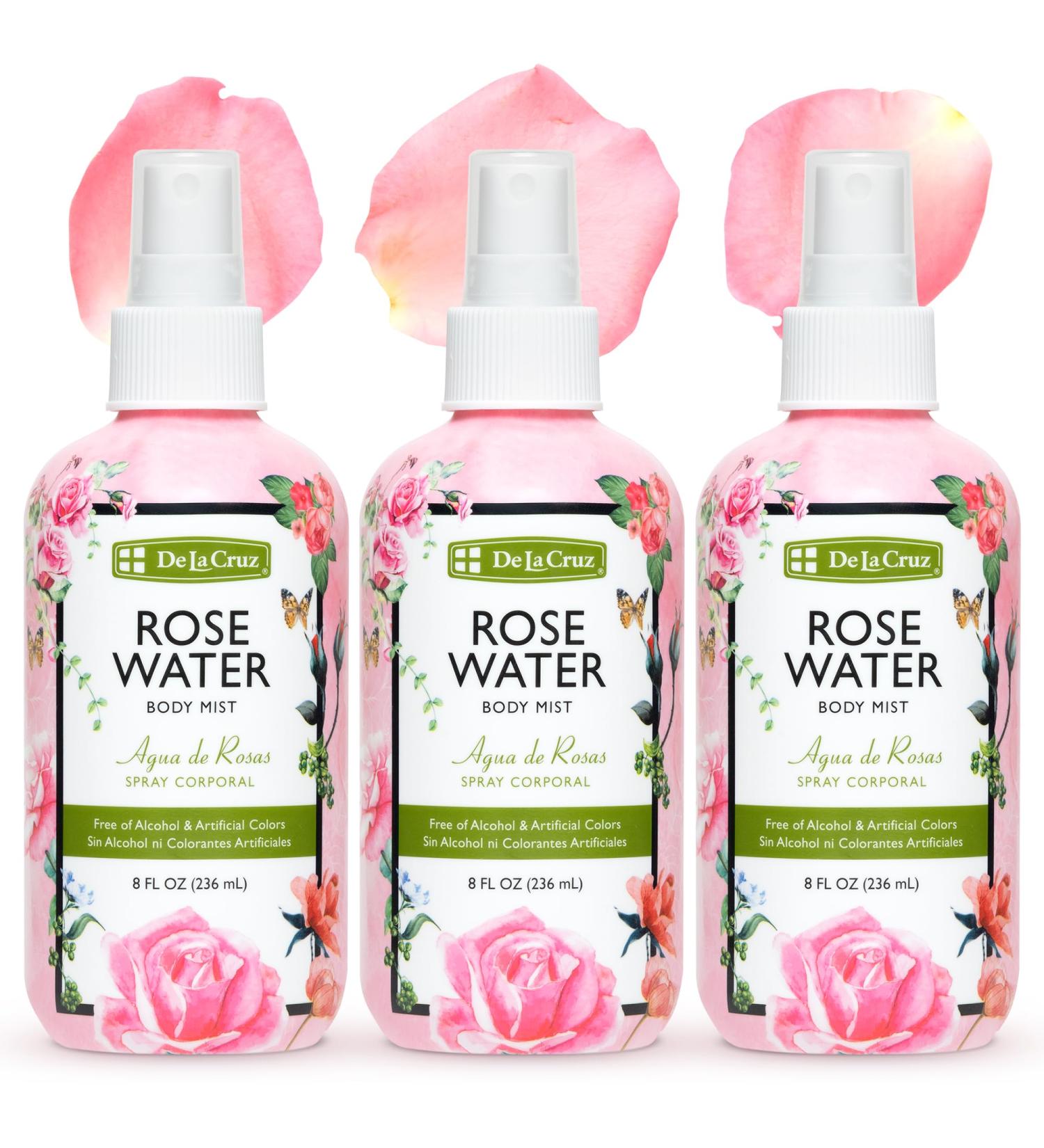 De La Cruz Rose Water Body Mist - Rosewater Spray for Face Skin and Hair 8 fl oz (3 Bottles) 8 Fl Oz (Pack of 3) - Buy Online on GoSupps.com