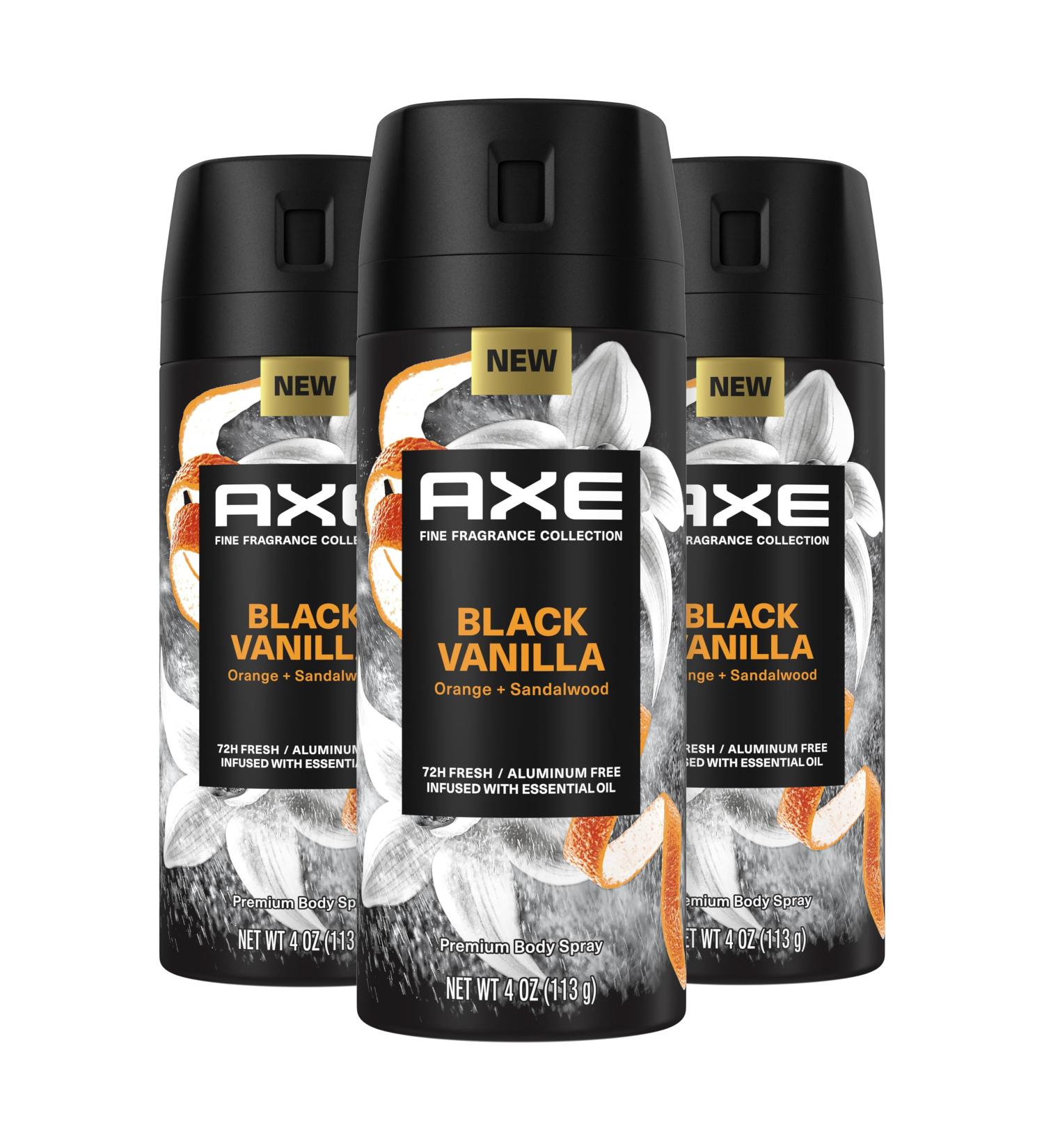 Shop Axe Fine Fragrance Collection - Black Vanilla & Sandalwood Body Spray | 72H Odor Protection | Aluminum-Free | 3 Count - Buy Online on GoSupps.com