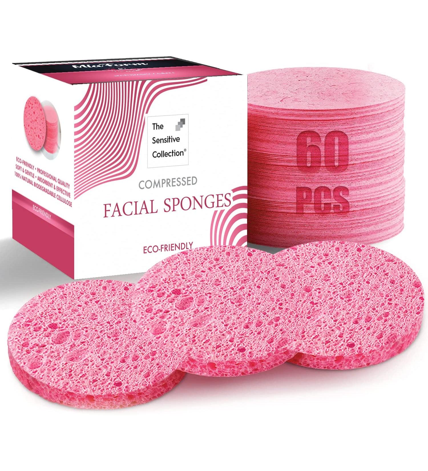 60-Count Compressed Facial Sponges - 100% Natural Spa Sponges for Cleansing and Exfoliating (Pink) - Buy Online on GoSupps.com