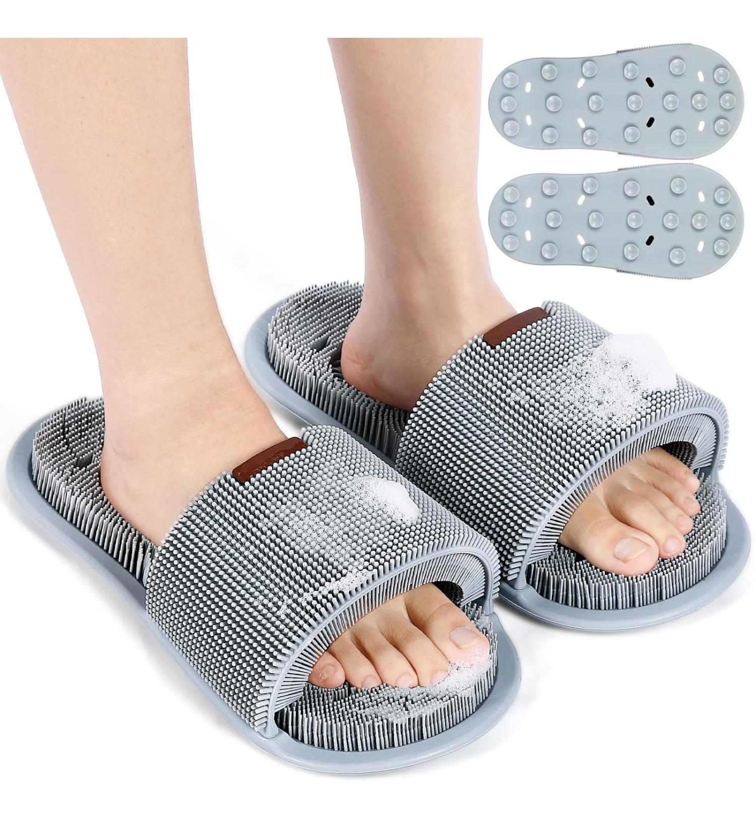 Hercicy 2 Pcs Grey Silicone Shower Foot Scrubber - Non Slip Suction Cups for Massage, Exfoliation, and Circulation Boost - Buy Online on GoSupps.com