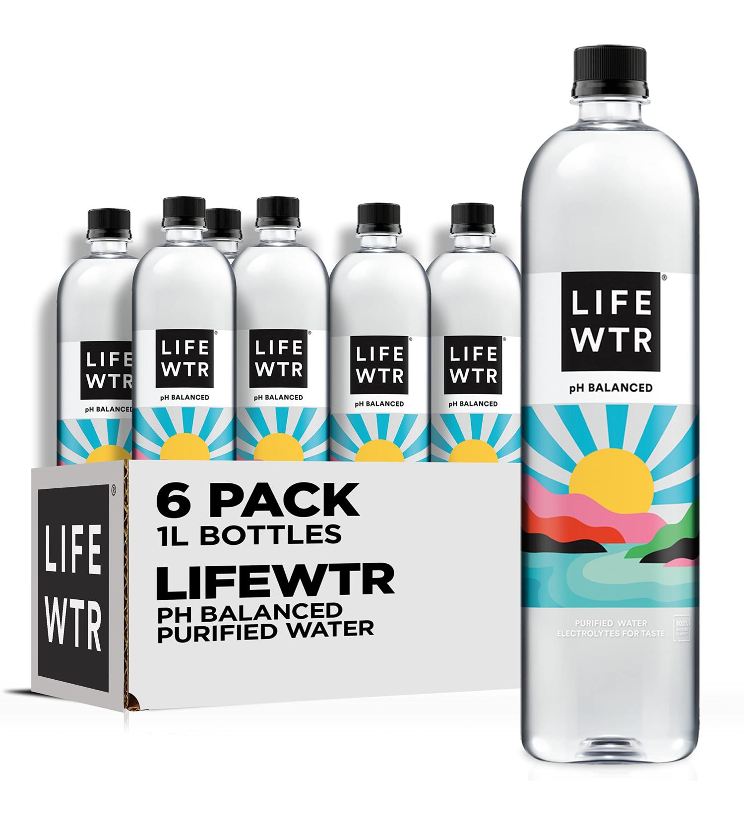 LIFEWTR Premium Purified Water 1L (Pack of 6), pH Balanced with Electrolytes - 100% Recycled Plastic Bottles - Buy Online on GoSupps.com